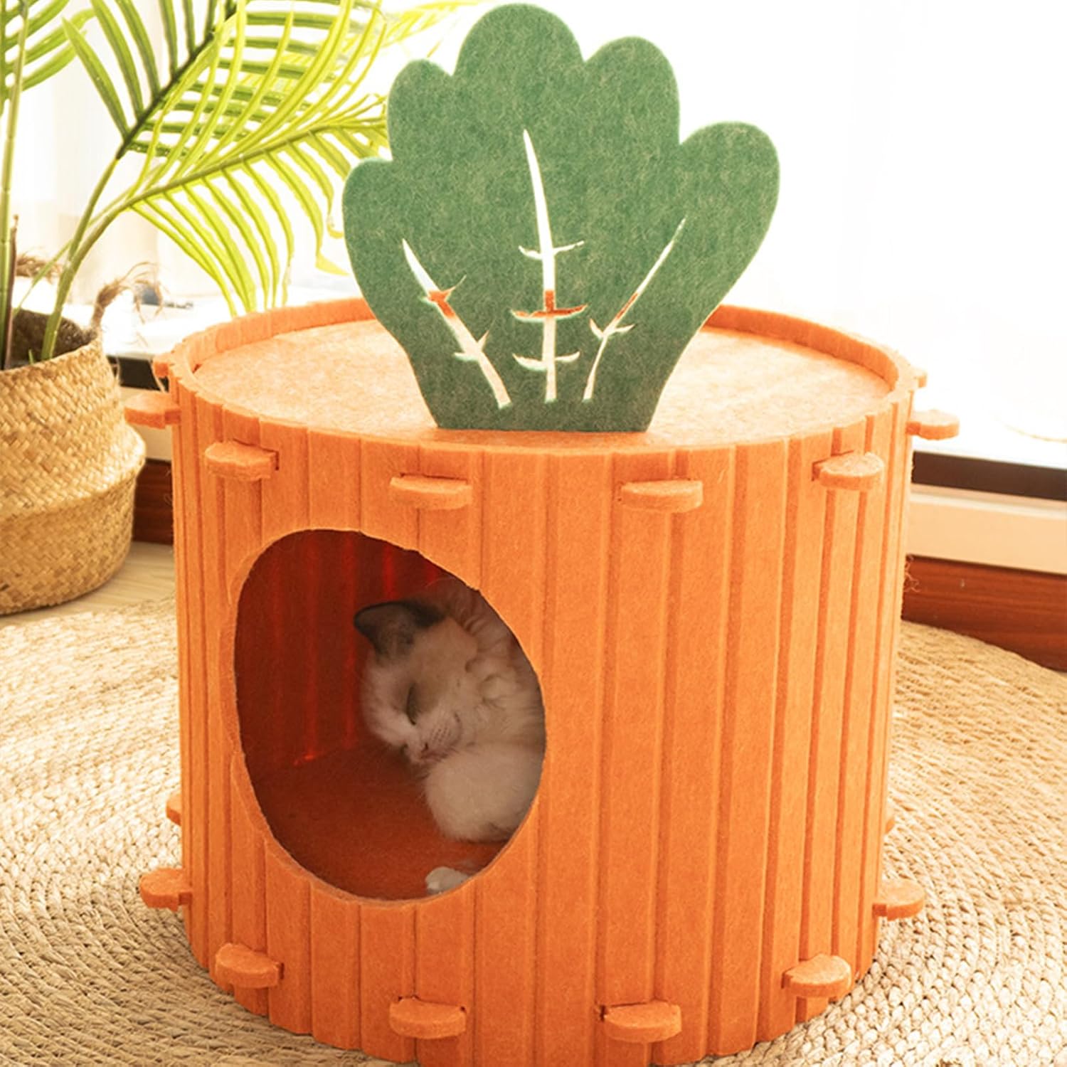 review Carrot Shape Cat House, Felt Cat Cave, Cat Cave Beds for Indoor Cats, Foldable Cat Hideaway Enclosed Bed, Scratch Resistant Detachable & Washable Tunnel Bed for Multiple & Large Cats-Large