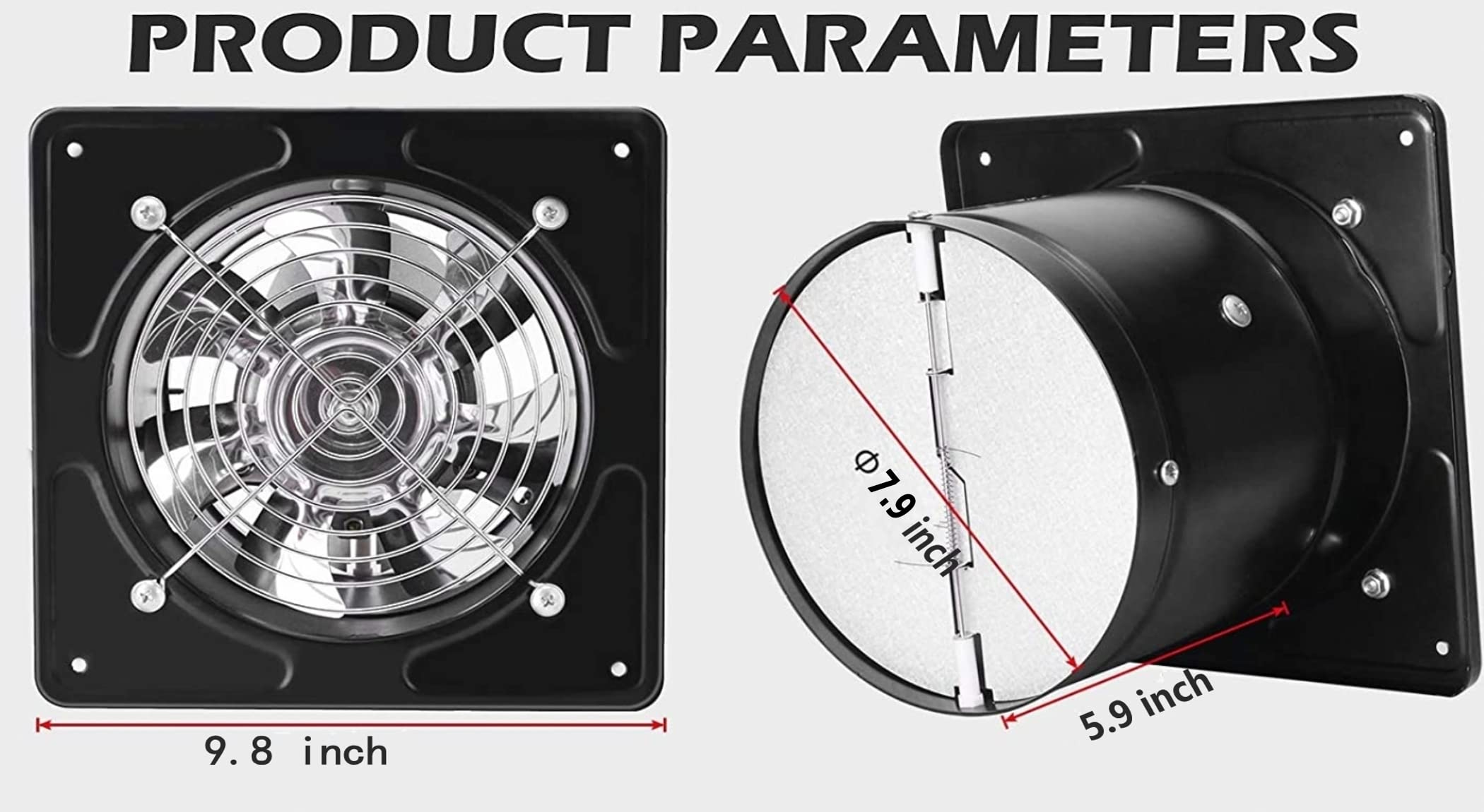Nalle 8-Inch Exhaust Fan 80W 500CFM - Through-Wall Ventilation Fan For Kitchen, Bathroom, Garage & Laundry Room - View #5