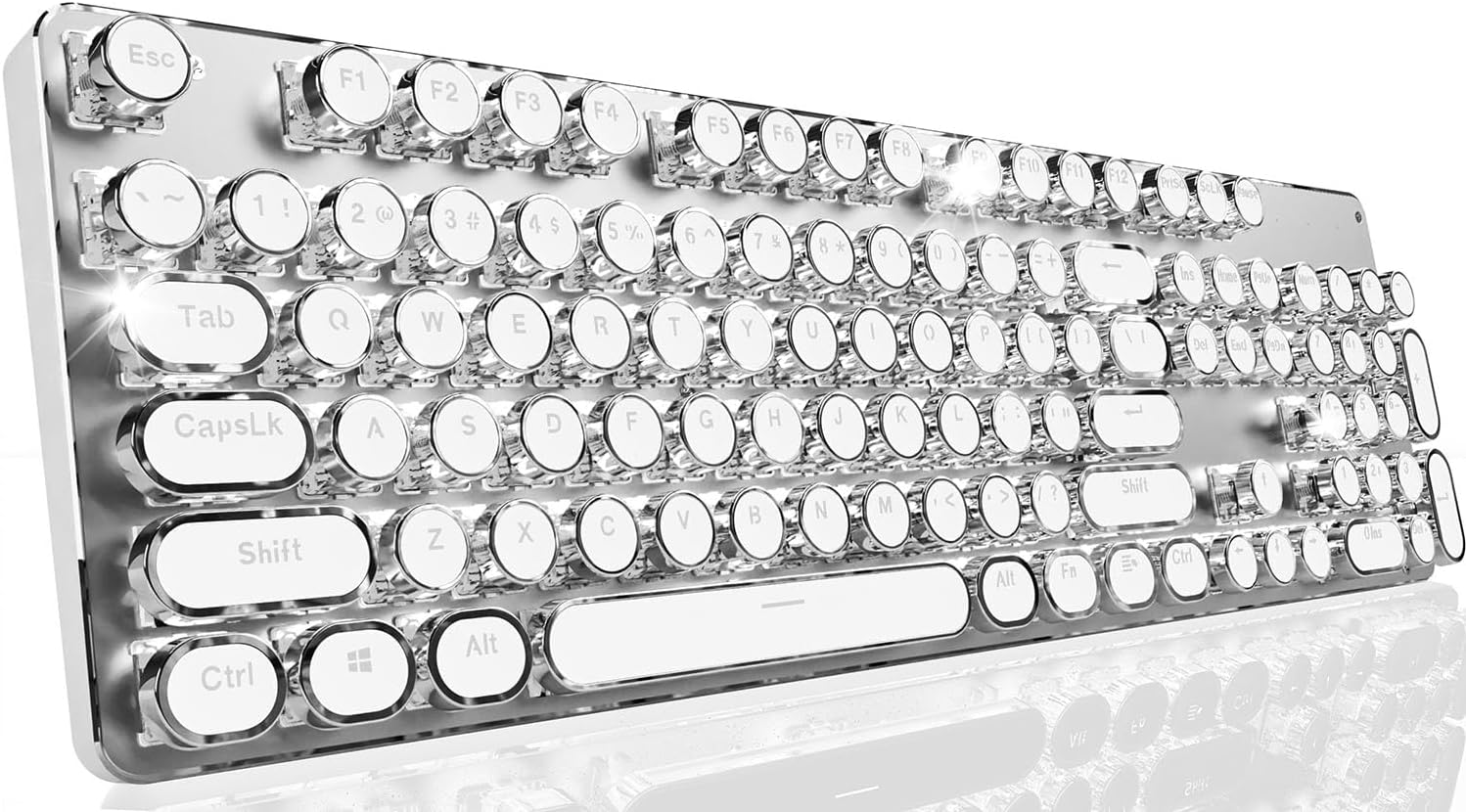 SEUNKWANG EWEADN TK950 Typewriter Keyboard Wireless Mechanical Keyboard, 104 Keys Aesthetic Typewriter Keyboards with White Backlit, Anti-Ghosting, Blue Switch Bluetooth/2.4GHz/Wired Keyboards-White