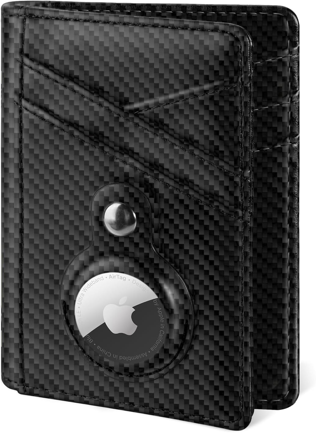  Card Wallet for AirTag, Bifold Front Pocket Wallet with AirTag Holder, Leather Wallet, RFID Blocking Cash Credit Card Holder Wallet, 9 Card Slots and 4 Storage Pockets, Carbon Black