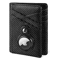 Miroddi Men's Card Wallet for AirTag, Bifold Front Pocket Wallet with AirTag Holder, Leather Wallet, RFID Blocking Cash Credit Card Holder Wallet, 9 Card Slots and 4 Storage Pockets, Carbon Black