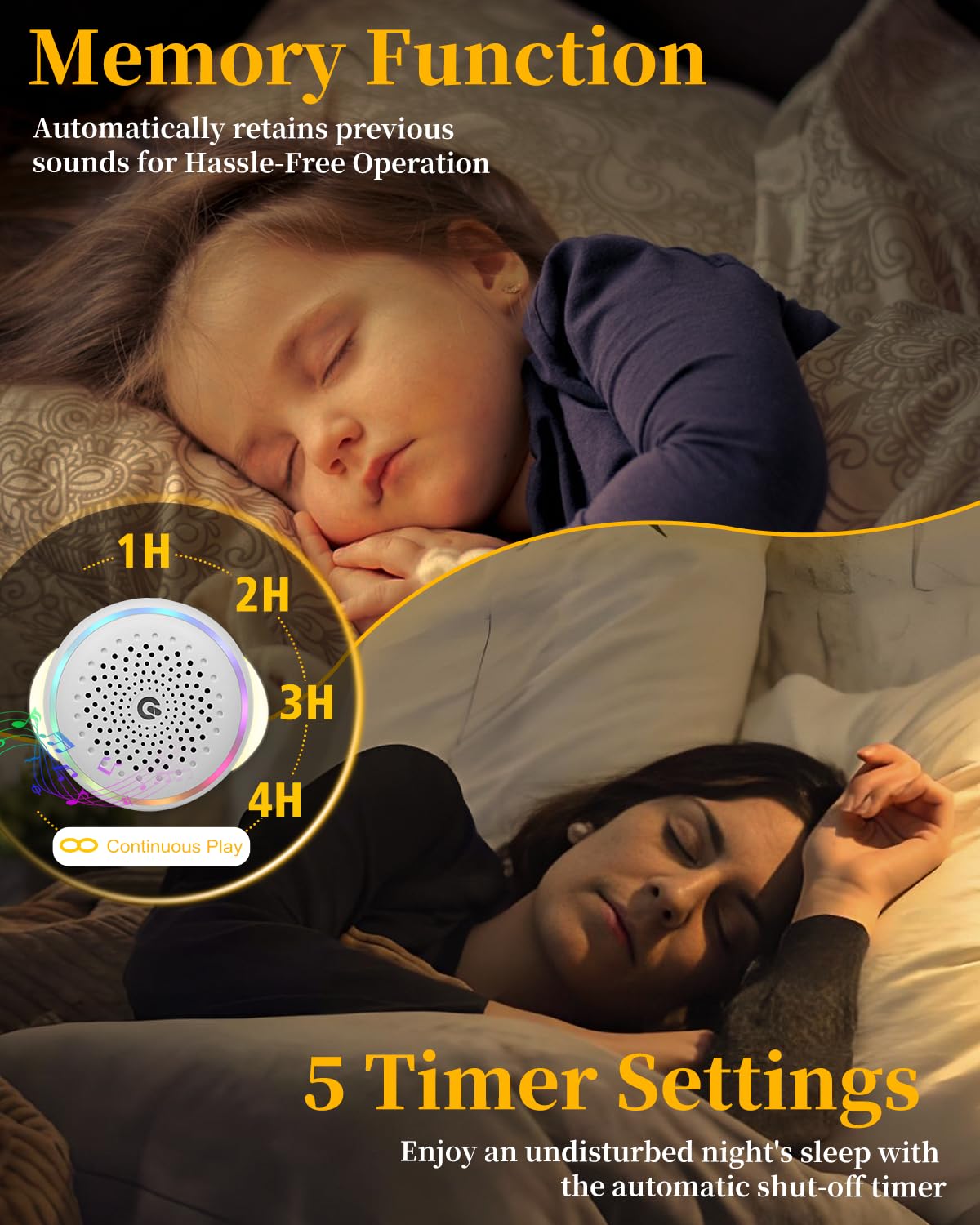 Sound-Maschine mit weißem Rauschen mit 27 beruhigenden Geräuschen, Schlaf-Timer und Memory-Funktion, tragbares Soundgerät für Babys und Erwachsene zu Hause, im Büro, auf Reisen und mehr