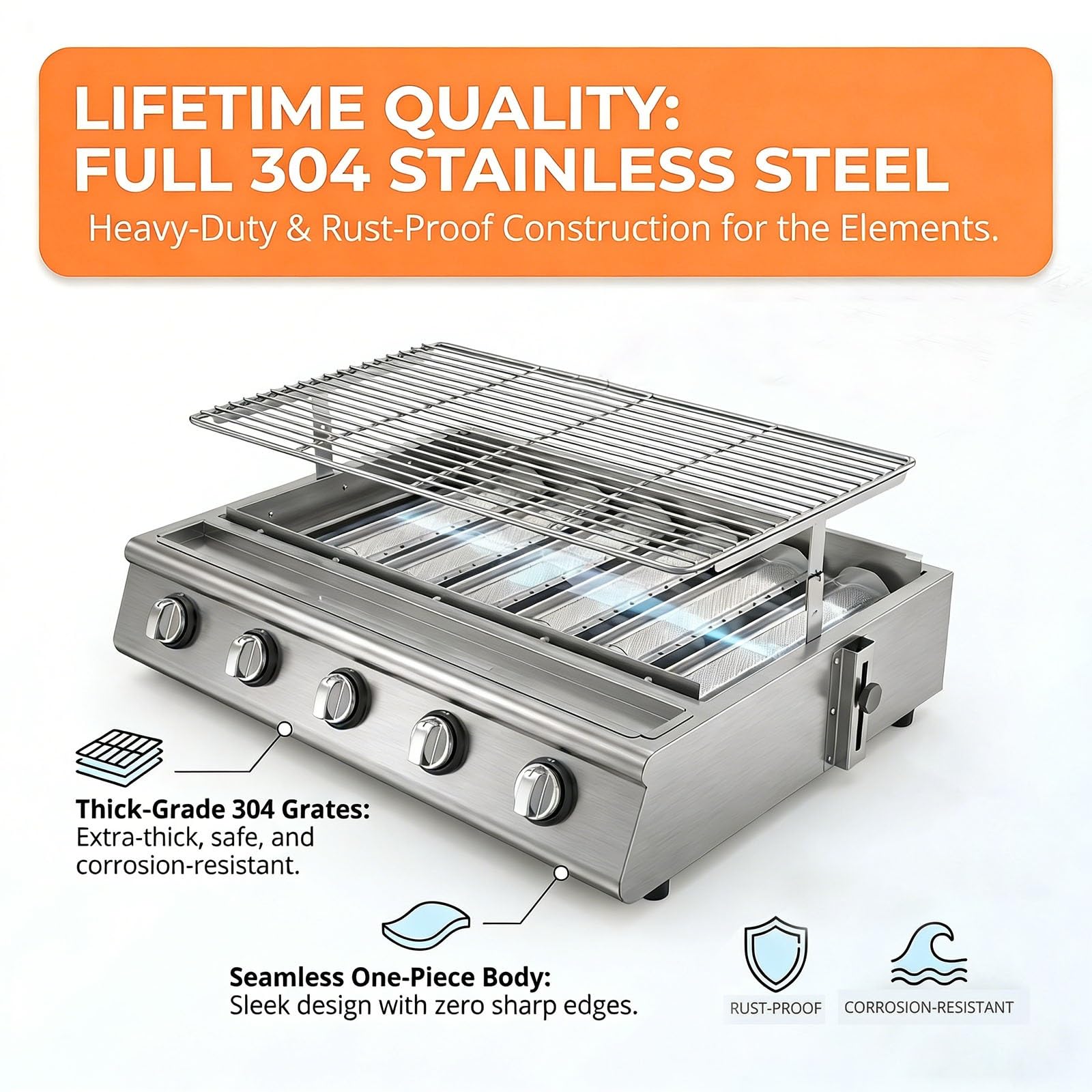 Barbecue a Gas Alta Performance, Piastra Inox 304 con Coperchio, 4/8/10 Fuochi Infrarossi, Altezza Regolabile, Soluzione Professionale per Catering e Grandi Feste(10 Burner)