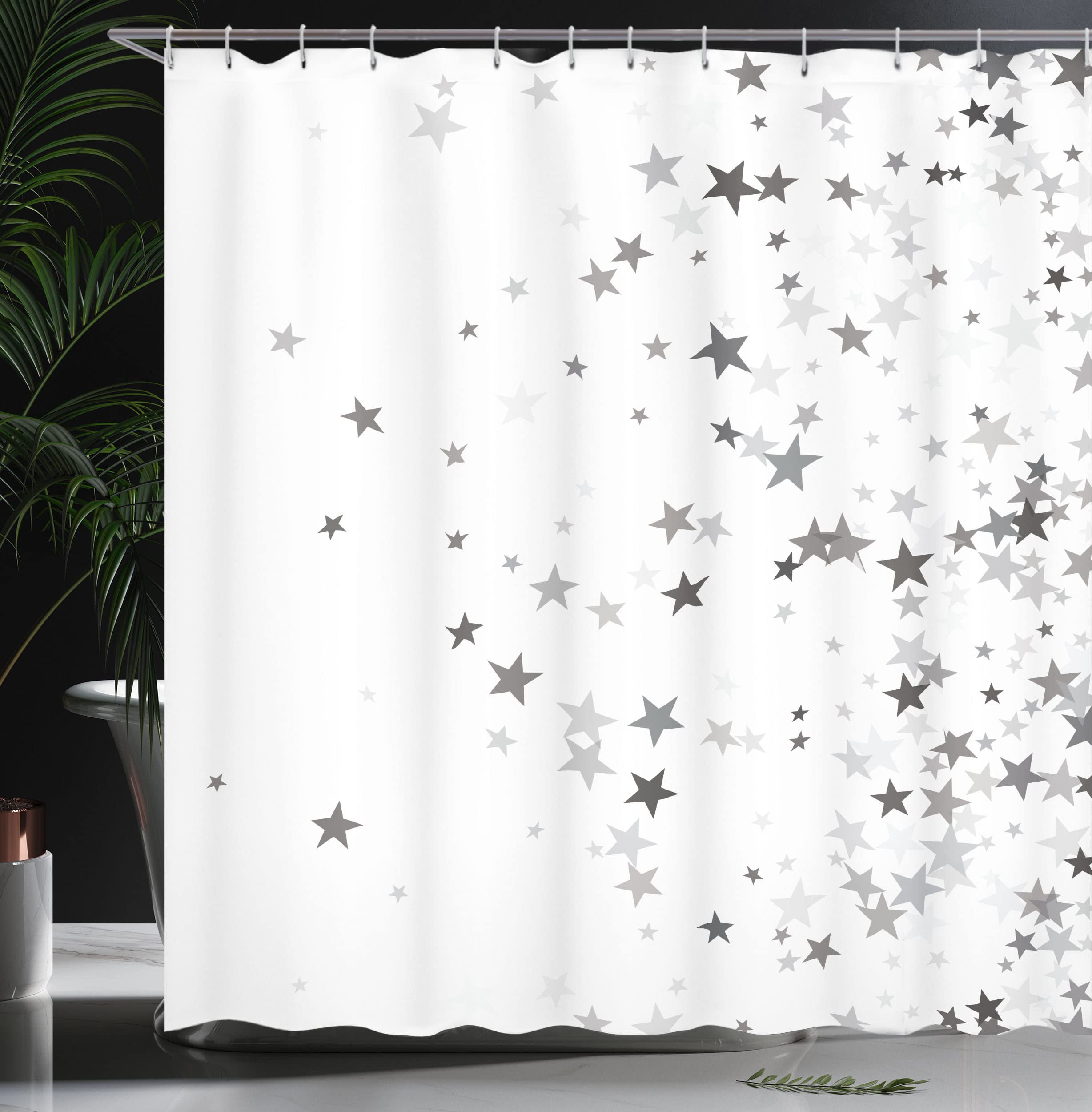 ABAKUHAUS Stars Shower Curtain, Falling Stars Pattern Greyscale Composition Celebration Party Inspired Design - Image 3