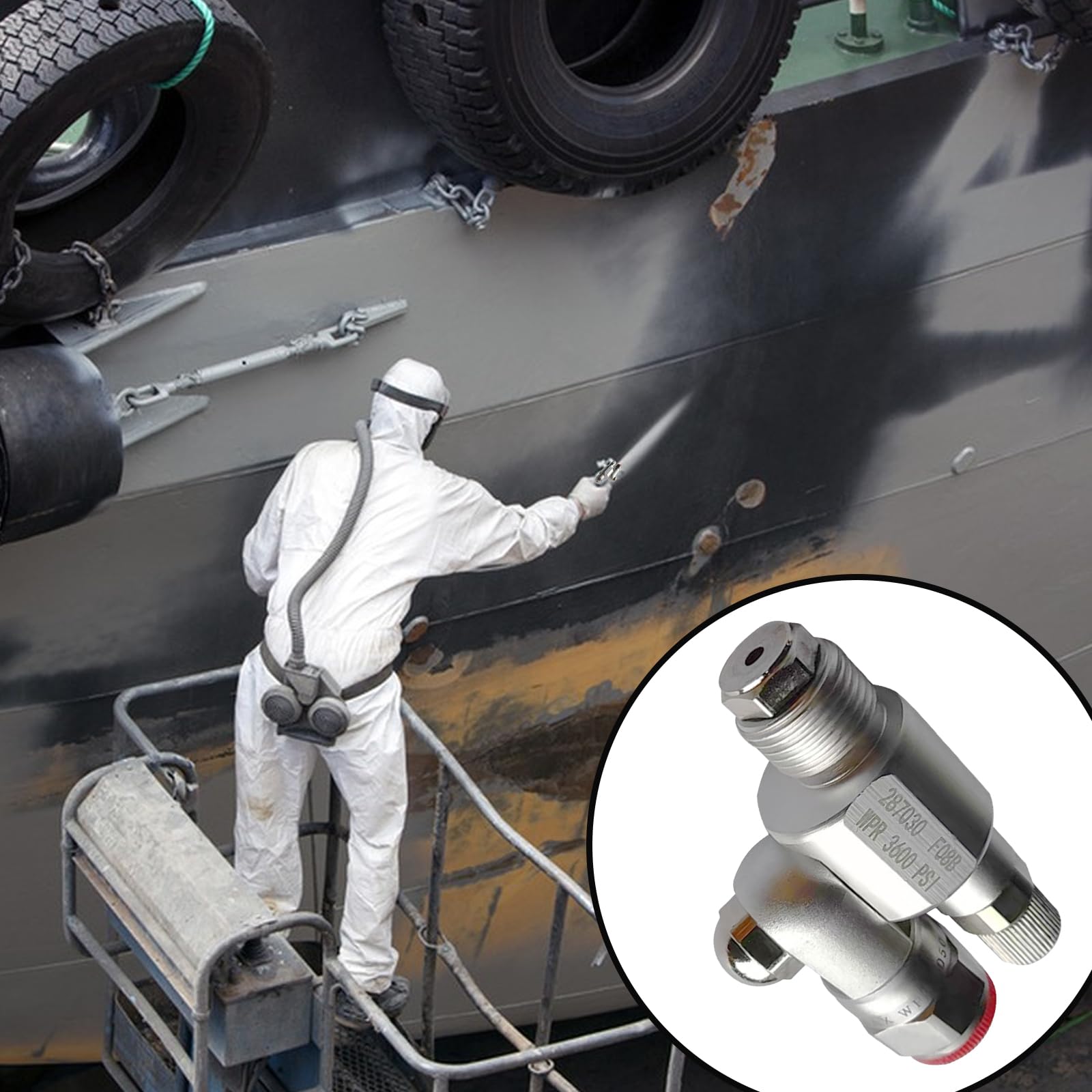 CleanShot 287030 Vanne d'arrêt, adaptateur de pulvérisateur sans air, joint pivotant de 3600 PSI avec valve de commande pour pulvérisation haute pression