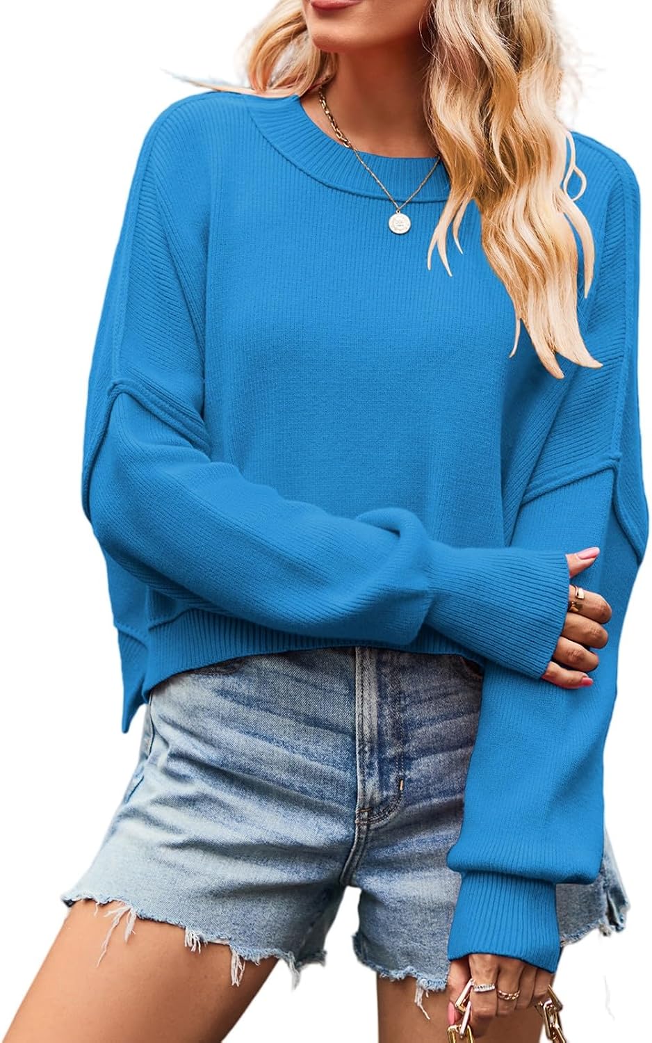 Women's Classic Crew Neck Solid Plain Pullover Casual Crochet Cute Fall Crop Sweaters,S-XL