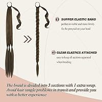Vista 116 de BARSDAR Extensión de Cola de Caballo Trenzada de 30 Pulgadas de Largo - Extensiones de Cabello de Cola de Caballo Trenzada Rubia Recta Envolvente