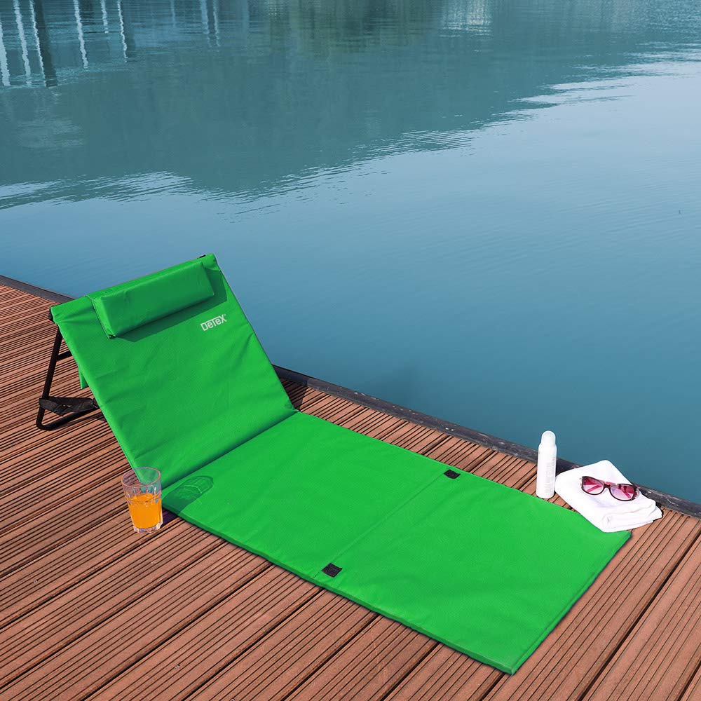 Detex 2X Tapis de Plage Vert 158x56cm transat rembourré avec Dossier Pliable natte de Plage transportable extérieur