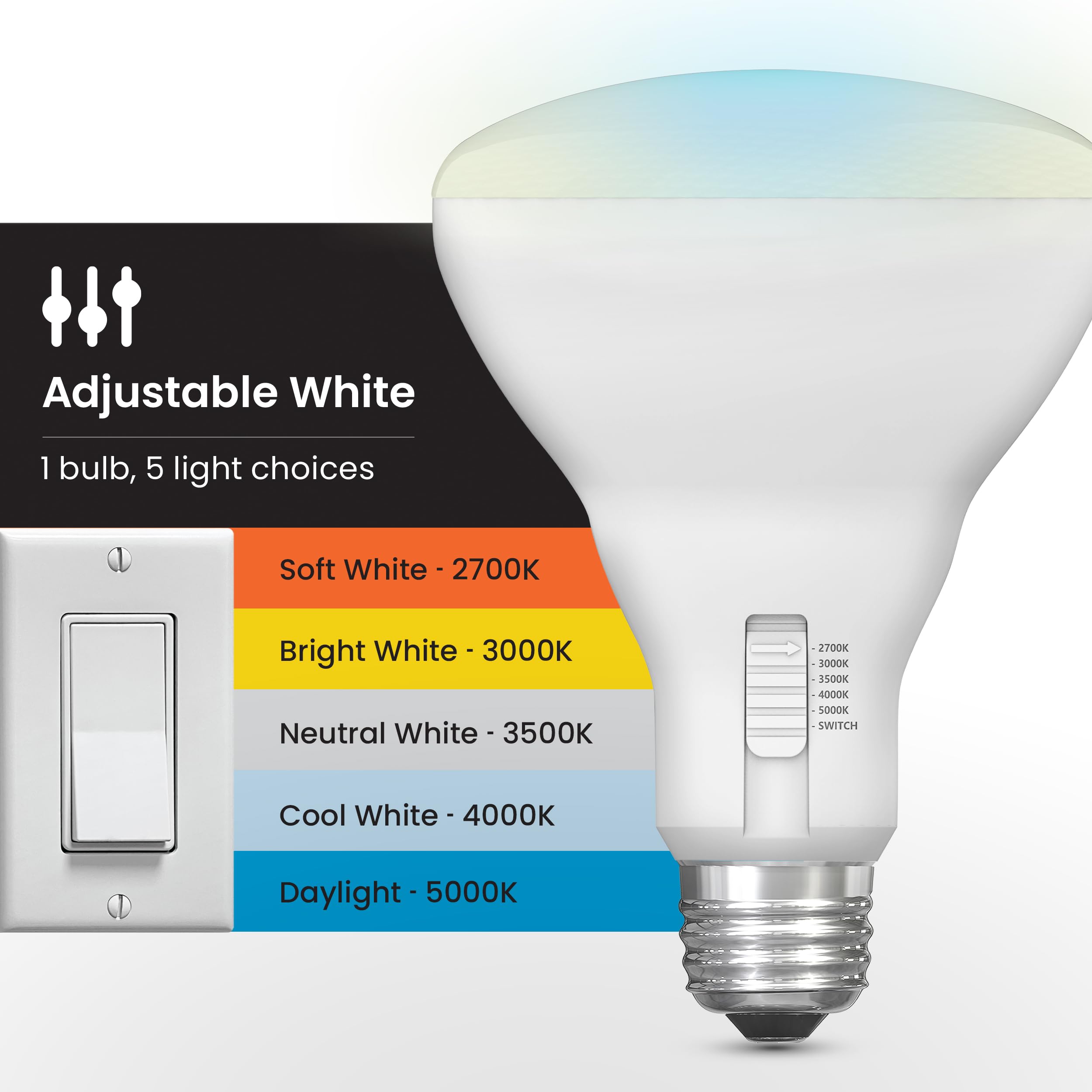 Feit Electric BR30100DM/6WYCA/2 Lot de 2 ampoules LED BR30 équivalentes à 100 W, intensité variable, 1400 lumens, 5 couleurs réglables, IRC 90+, éclairage de piste et projecteur, durée de vie de 25