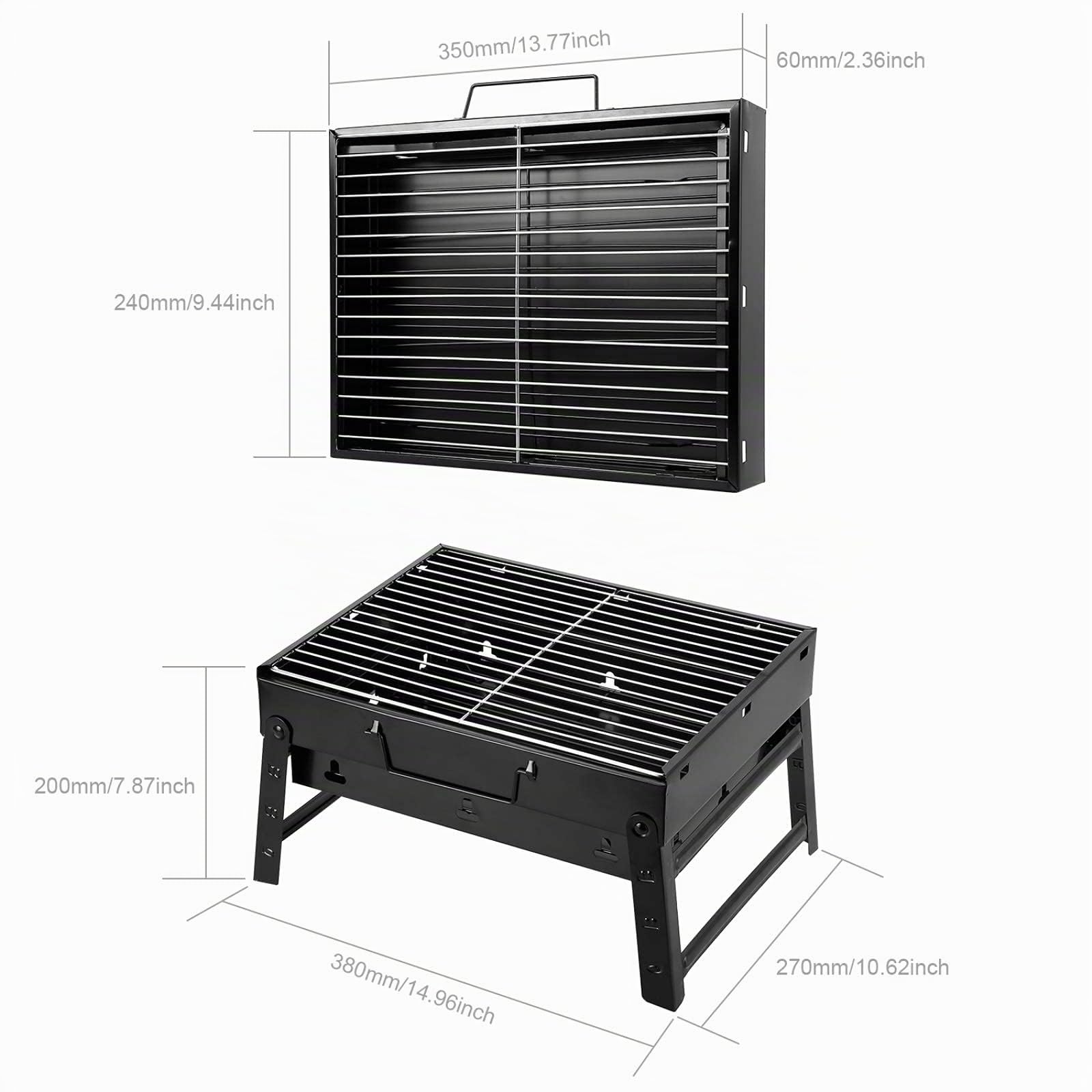 AGM Barbecue Carbone Portatile per 1-4 Persone, Barbecue Grill, BBQ Griglia in Acciaio a Carbone Pieghevole Portatile per Picnic, Viaggi, Patio o Campeggio in Giardino (40 x 27 x 20 CM)
