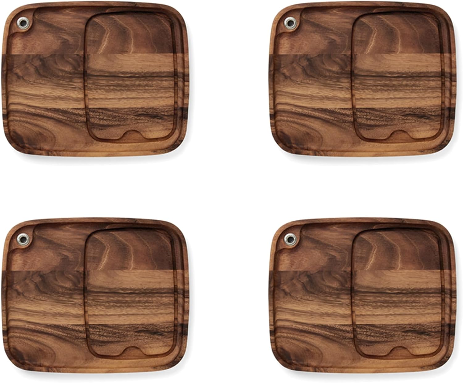 Ironwood Gourmet Fort Worth Steak Plate with Juice Channel, Acacia Wood, Set of 4