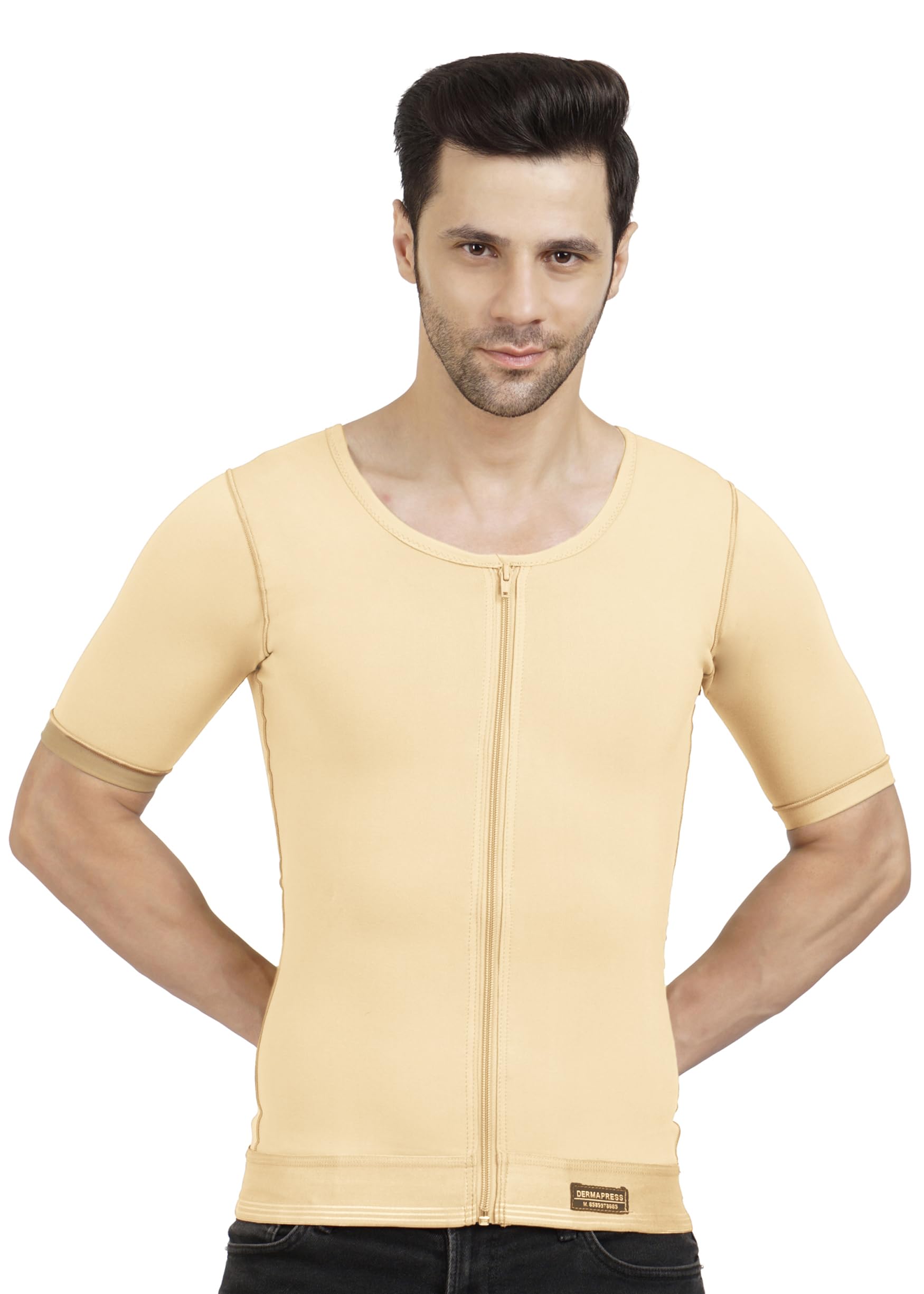 Gynecomastia Compression garment with Short Sleeve| MICROPOLY FABRIC | Front Zip and Hook Closer| Tomboy Chest Binder| Chest, Abdomen & Back Support for Men|-image-26