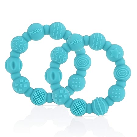 Nuby Silicone Teether Ring, 2 Pack, 3M+, Colors May Vary, Multi