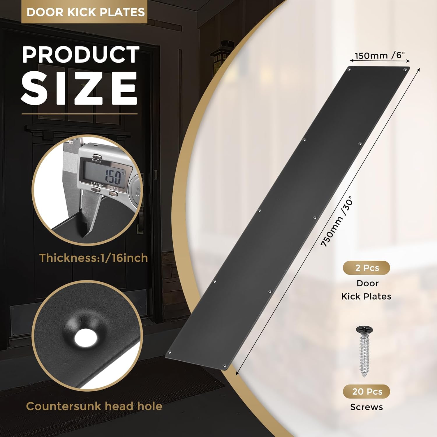 uxcell 2pcs door kick plate, 6 x 30 inches aluminum kick plate door plate, 1.5mm (1/16 inch) thickness, for exterior front door or back door, black 6 x 30 inch black