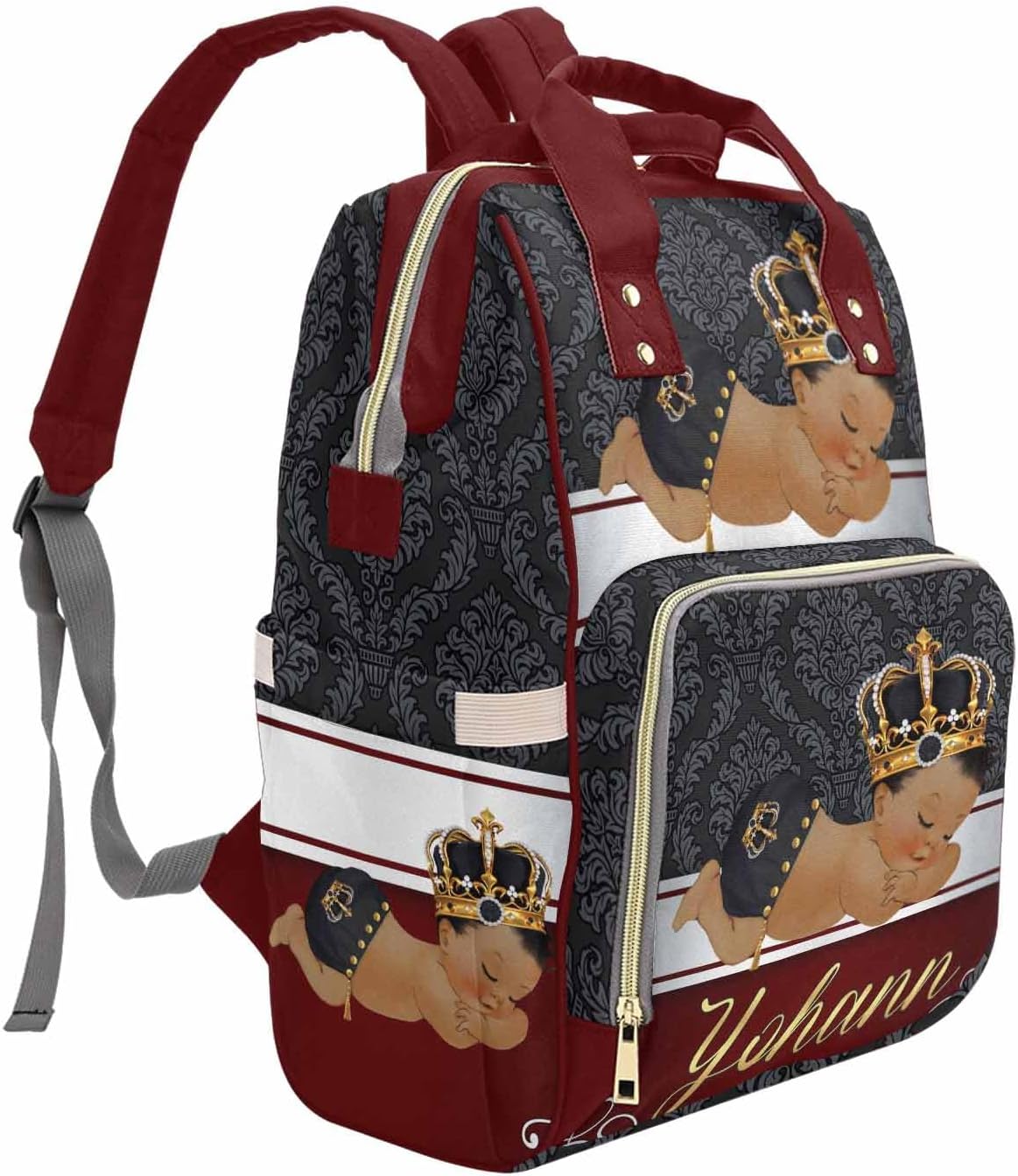 M YESCUSTOM Personalized Baby Diaper Bag, Vintage Red Crown Prince Backpack, Waterproof, Large Capacity, Nappy Bag