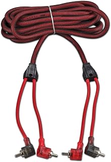 DS18 R12.L 100% Oxygen Free Copper OFC Ultra Flex 2-Channel RCA with 90 Degree Ends - Dual Twist Wire Noise Reducing Audio Cable for Amplifiers, Subwoofers, Speakers - 12 FT