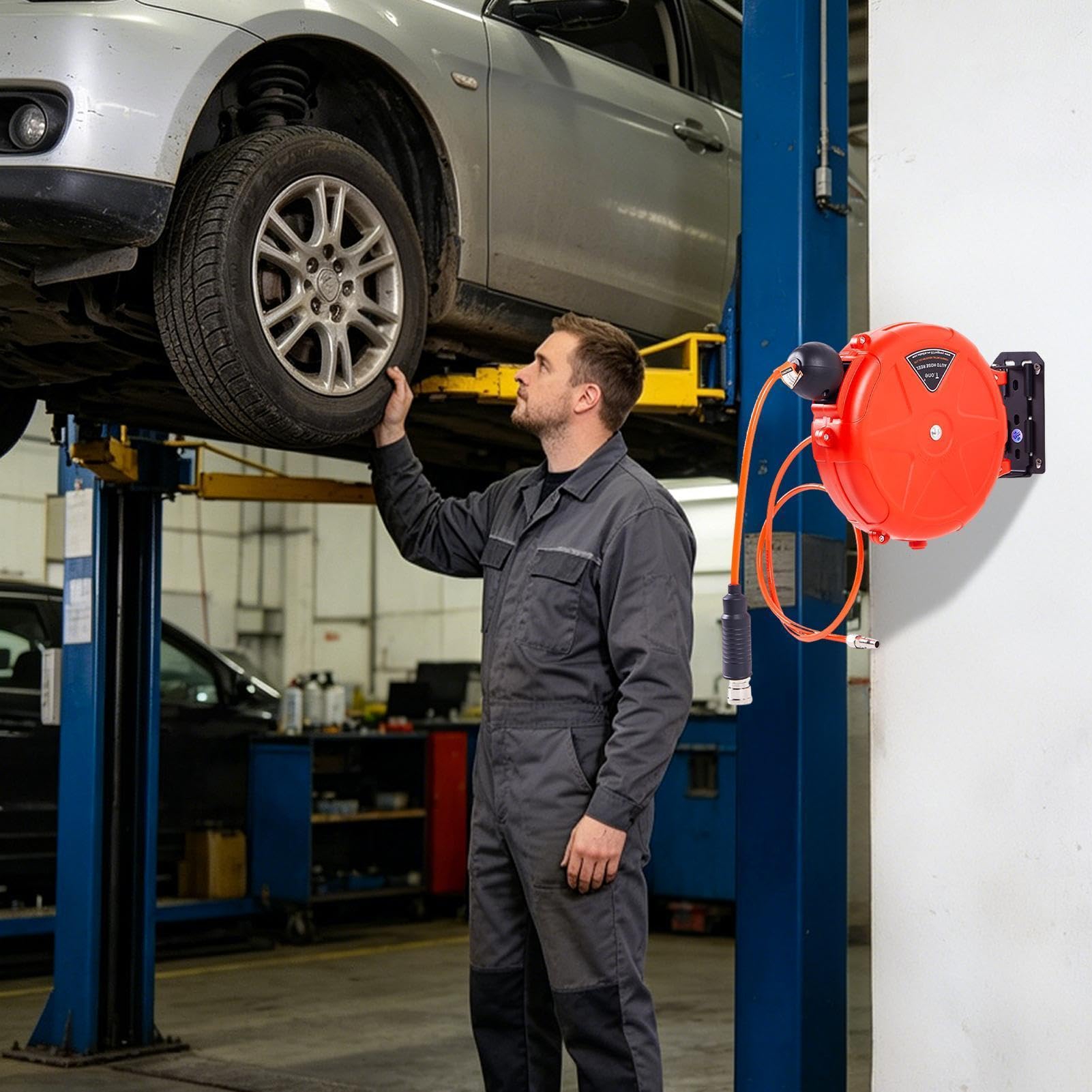 Avvolgitubo Aria Retrattile 32.8ft A Parete Riavvolgimento Automatico | Avvolgitori per Tubo Retrattili per officine, garage, casa, studio, riparazioni e automotive, manutenzione macchinar