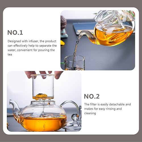 Miniatura 5 de HOLIDYOYO Tetera pequeña de vidrio con infusor Estufa transparente Tetera Tetera de té transparente Tetera Tetera de té de hojas florecientes y
