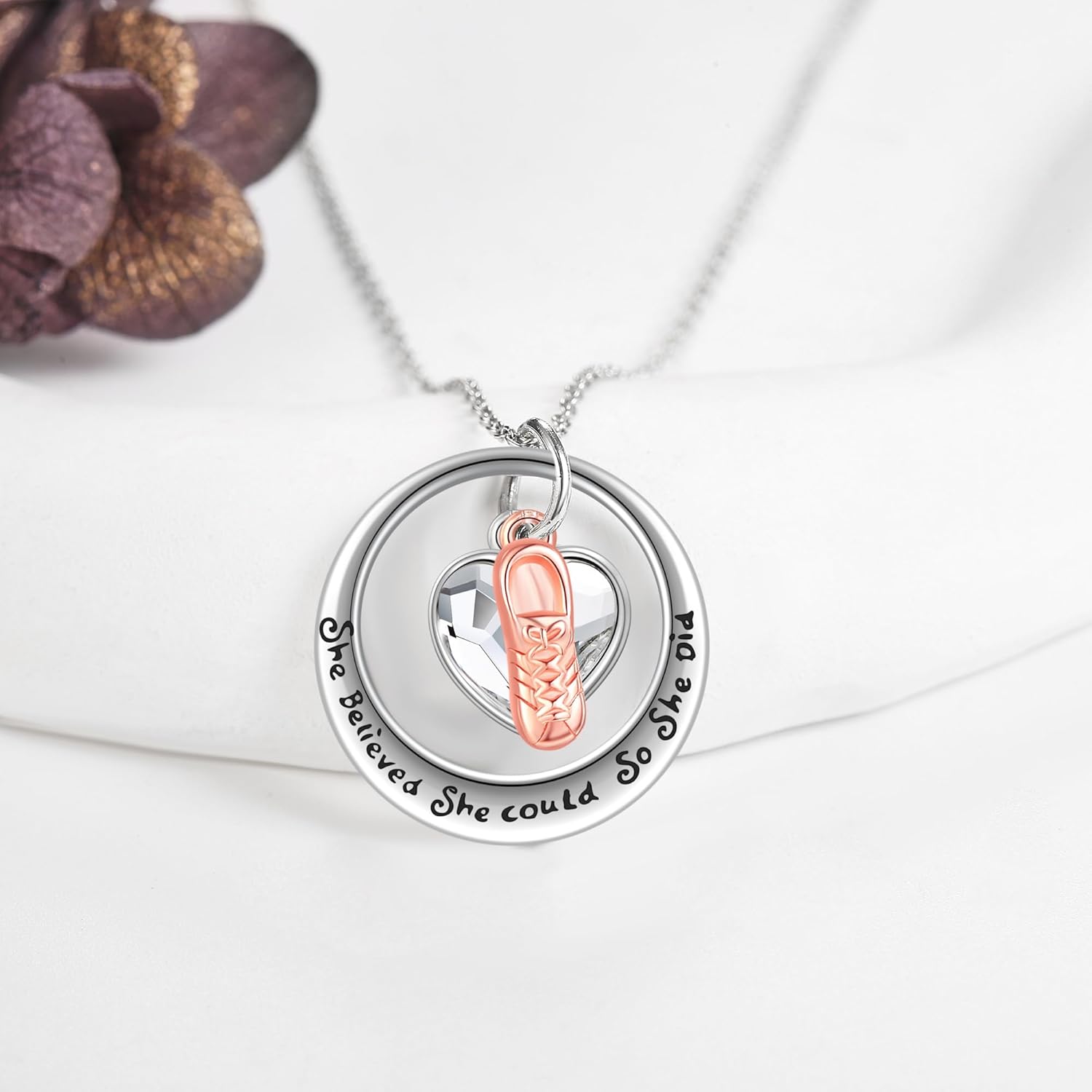 YFN Sterling Silver Female Runner Necklace, 925 Metal Heart Pendant, Adjustable 18+2in Chain, Country Marathon Jewelry Gift