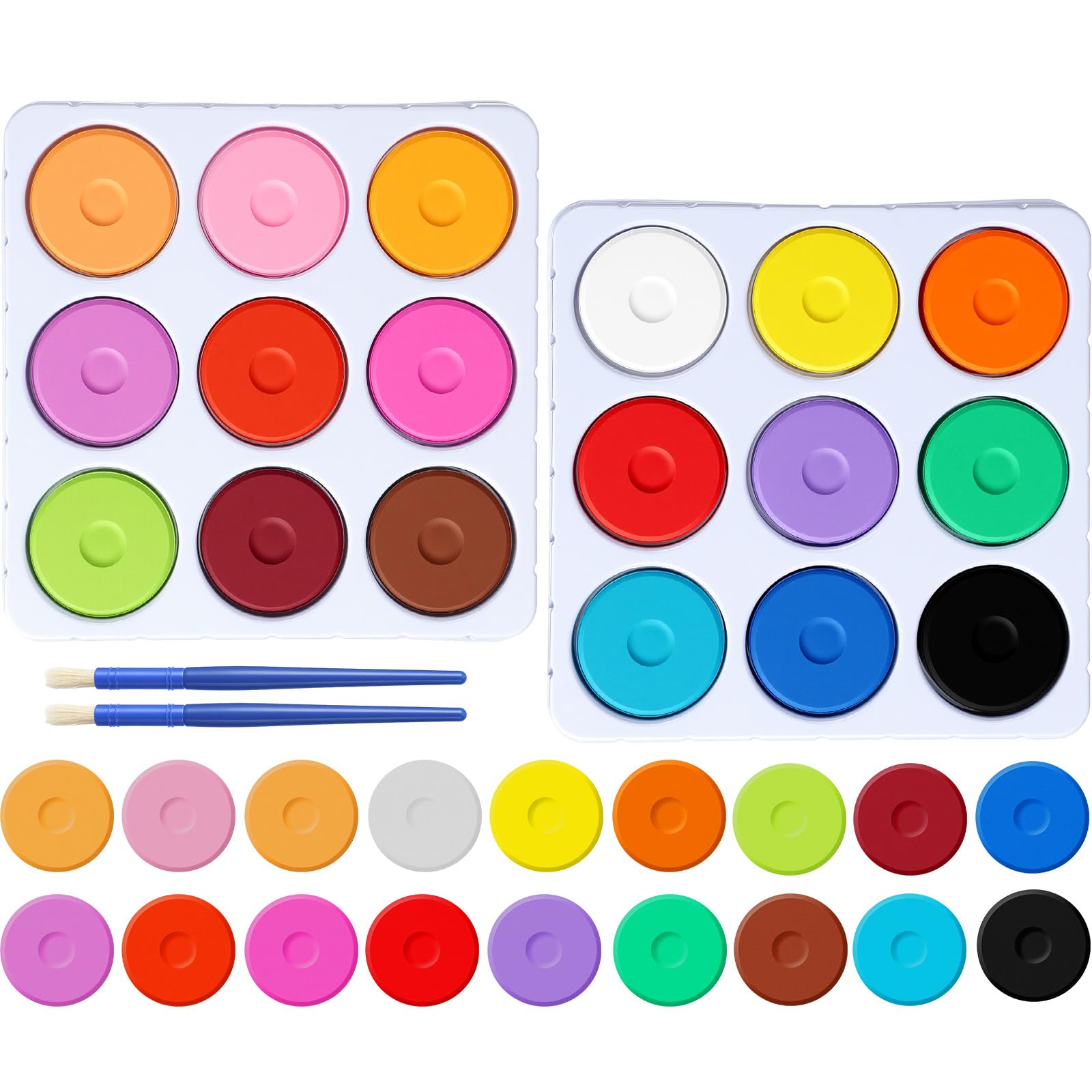 Nuanchu 1 Sets 18 Pcs Tempera Paint Cakes with Tray 18 Colors 2.24 x 0.71inch Large Washable Painting Cakes with Paintbrush Paints Blocks Art Supplies for Art Sessions Drawing Artists Beginners
