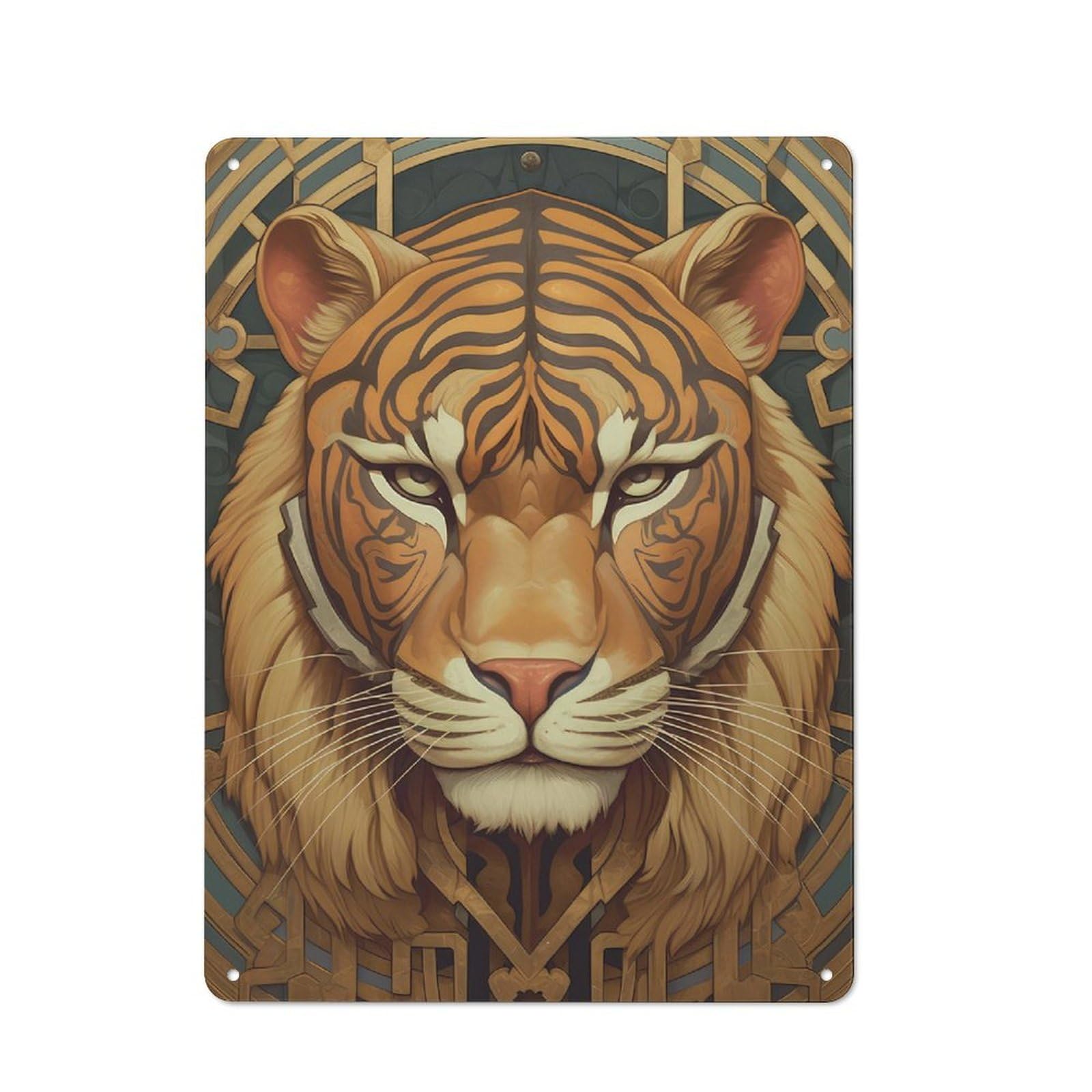 Junmoney Golden Tiger For Lounge Or Reading Corner, Retro Metal Plaque 40X30cm, For Vintage Wall Decor Fans, For Metal Sign Collectors
