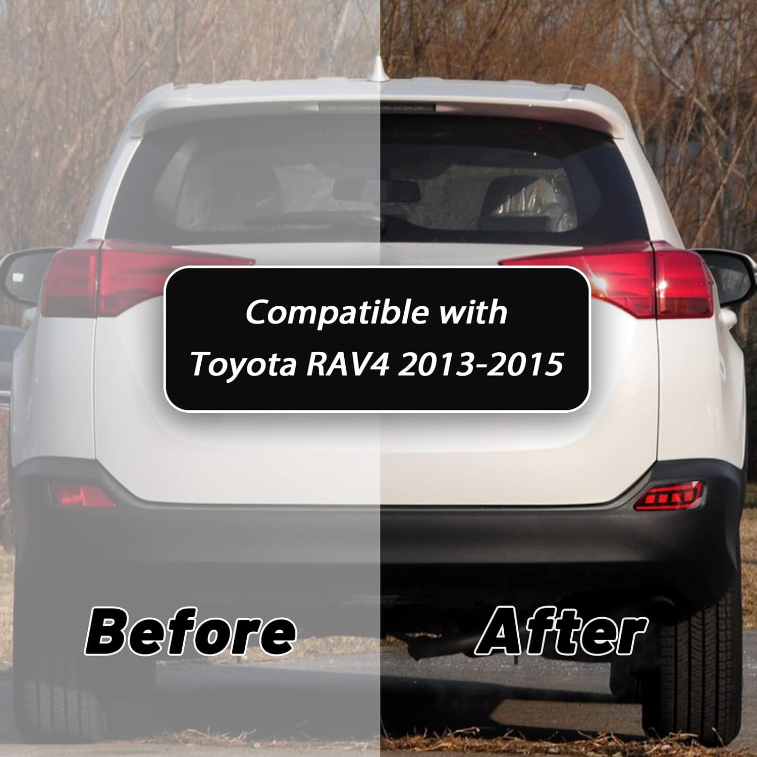 Red Lens LED Rear Reflector Bumper Fog Light Assembly Compatible With 2013-15 Toyota Rav4 Functions as Tail Brake Turn Signal Light 3-In-1 (RED)