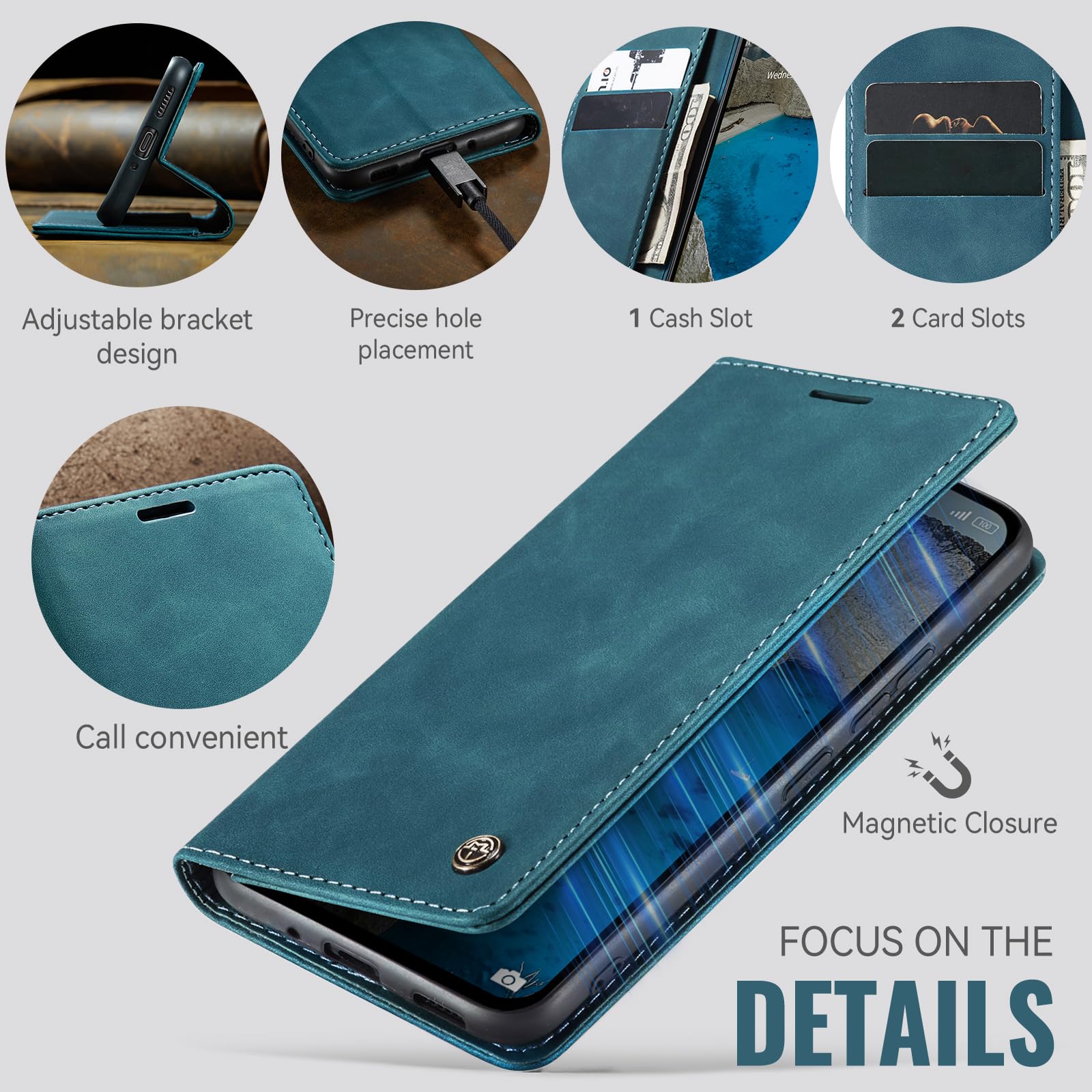 Azororo Cover per Xiaomi Redmi Note 14 4G, Premium PU Pelle Custodia, Magnetica Carta Fessura Portafoglio Case, Flip Cavalletto Custodia per Redmi Note 14 4G - Blu verde