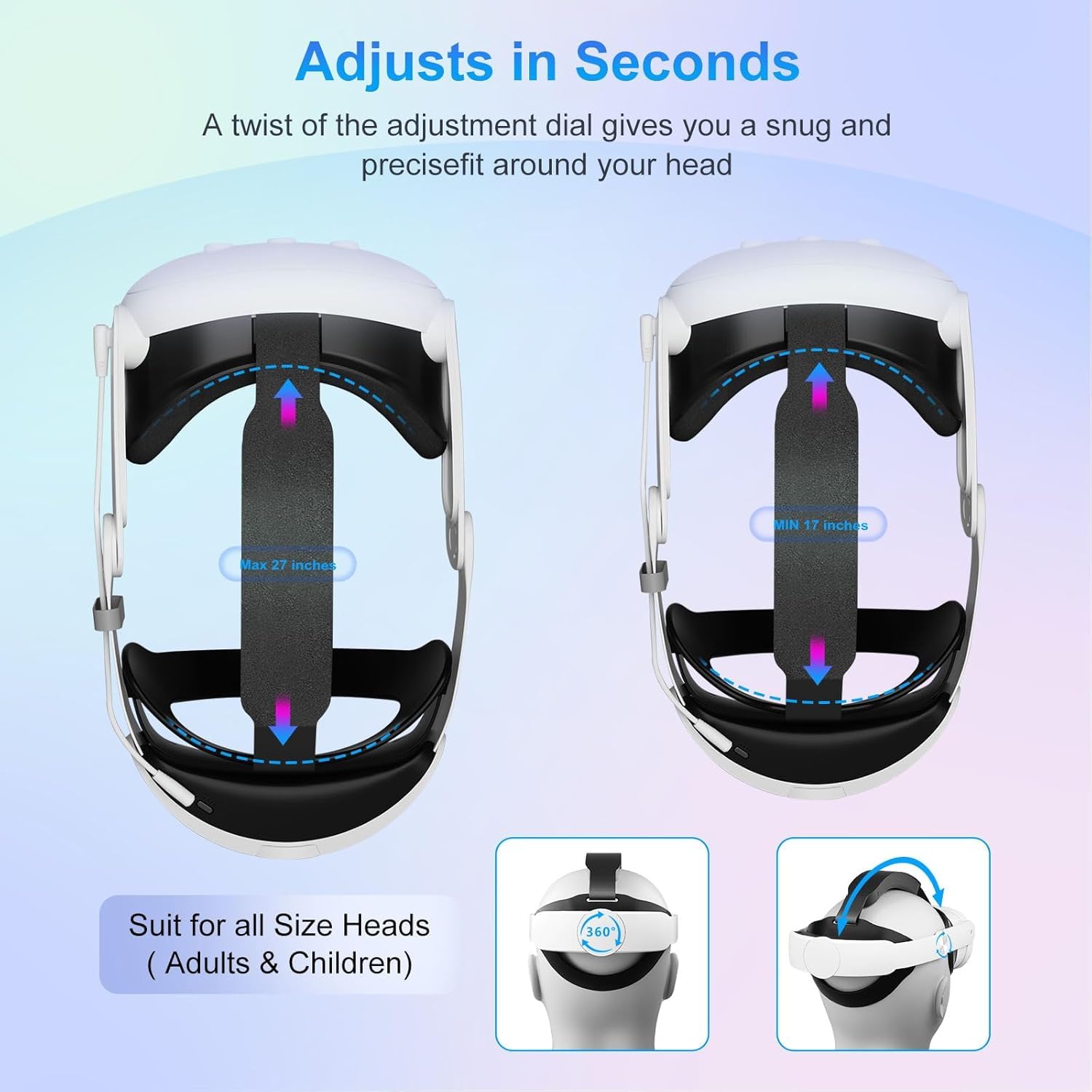 Fascia per batteria per Quest 3, 10000 mAh, accessorio per cuffie VR per Quest 3, comoda cinghia regolabile per la testa con tempo di riproduzione esteso per accessori Quest 3