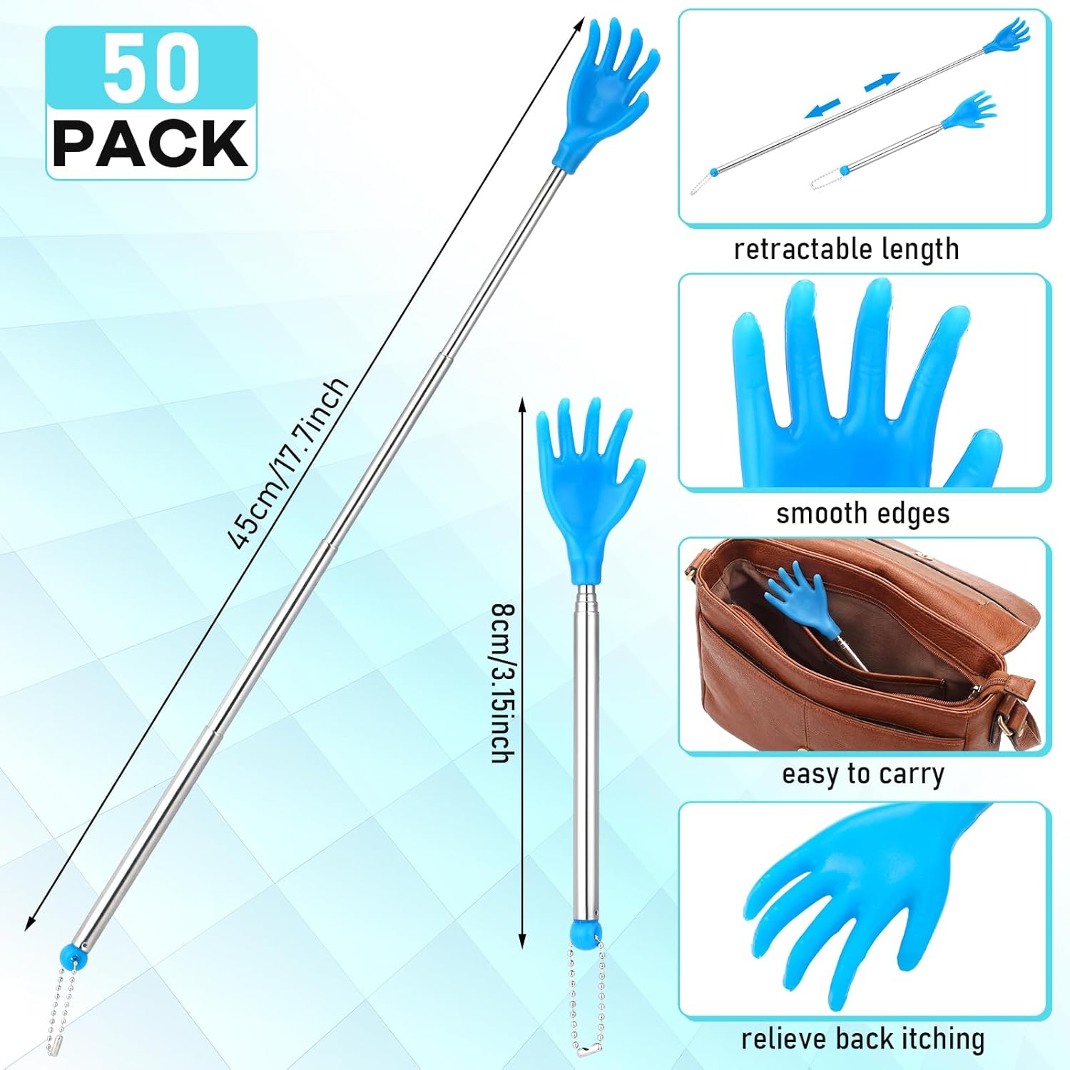 FoldTier 50 Pcs Extendable Back Scratcher Bulk Father's Day Dad Gift Hand Shaped Retractable Back Scratcher with Gift Cards Bags Telescoping Massage Tool for Adults Men Church Birthday