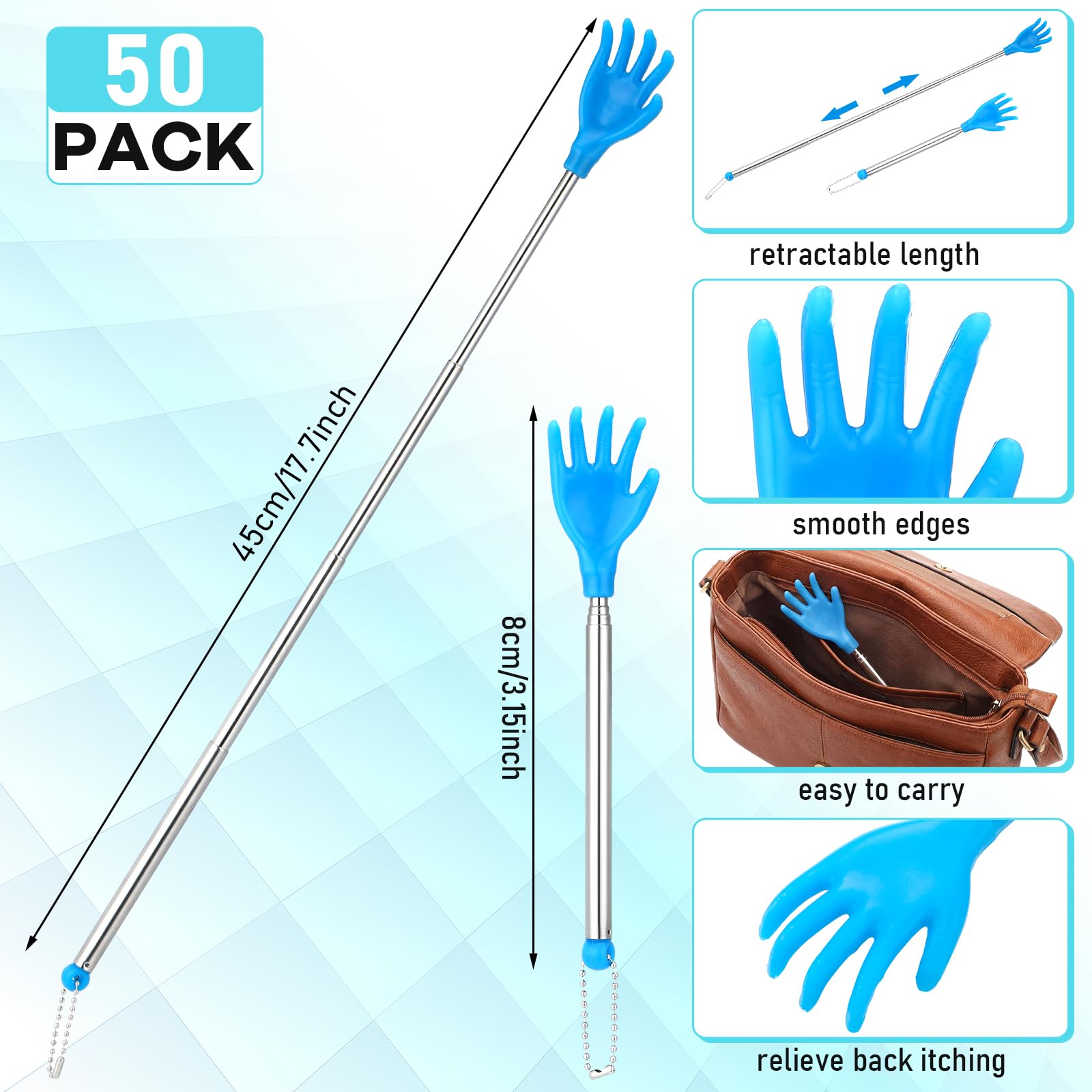 FoldTier 30 Pcs Extendable Back Scratcher Bulk Father's Day Dad Gift Hand Shaped Retractable Back Scratcher with Gift Cards Bags Telescoping Massage Tool for Adults Men Church Birthday