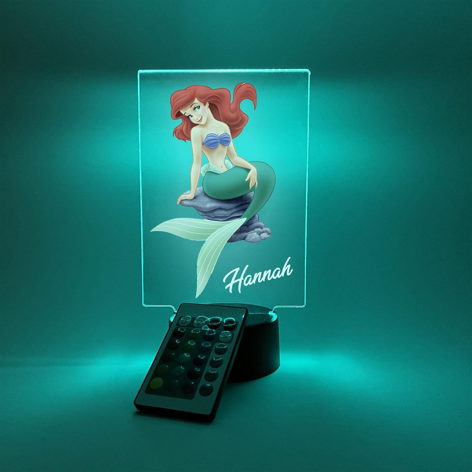 Princess Mermaid Under The Sea Sign Night Light Up LED Desk Table Desk Lamp Personalized Free Engraved Made to Order, Home Girls Room Decor, 16 Bright Color Options With Remote, A Must Have!