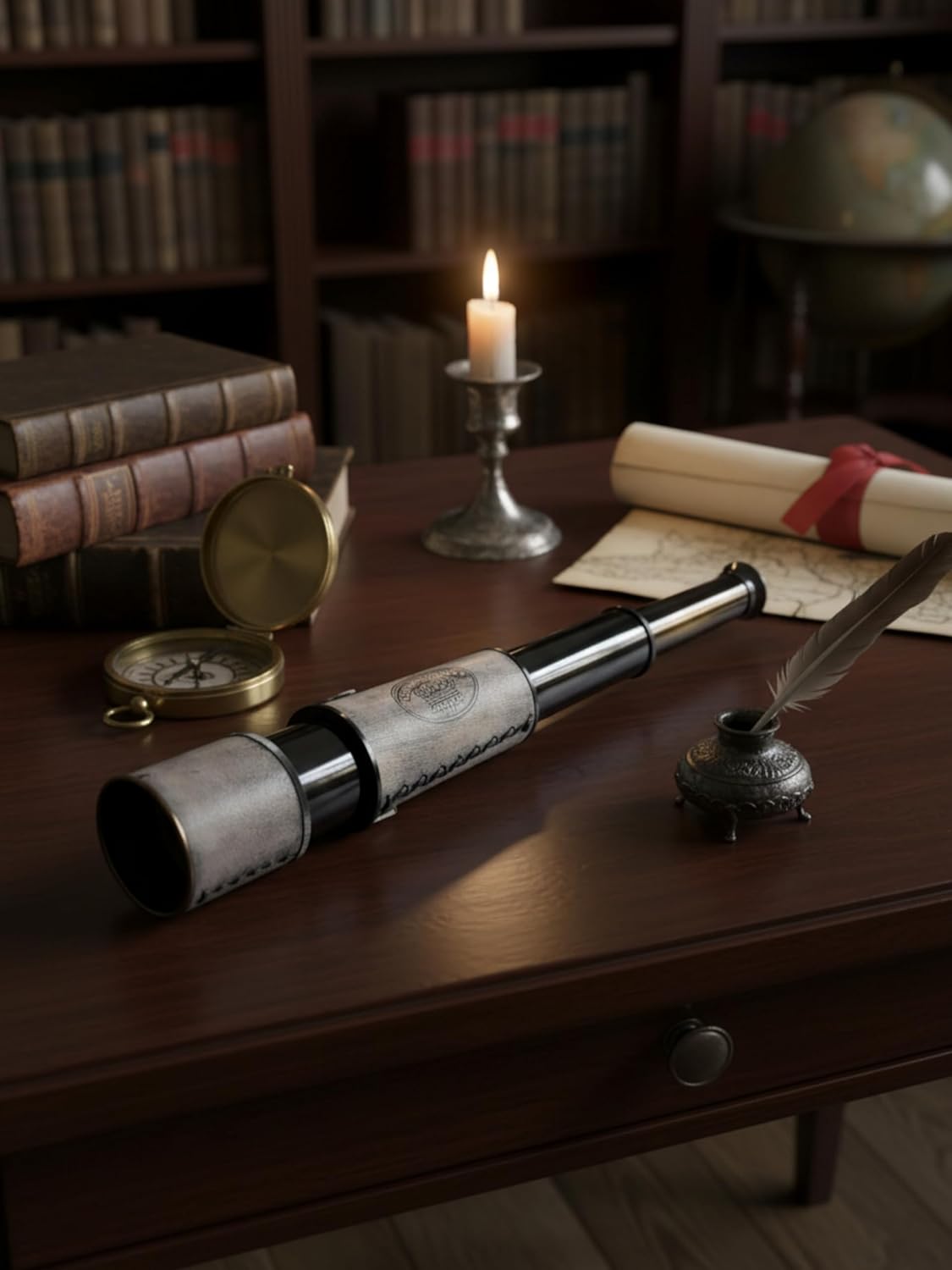 Vintage Brass Spyglass Telescope Handheld Nautical Telescope with Leather Grip, Antique Maritime Decor & Functional Viewing Scope for Travel, Gifting & Home Office