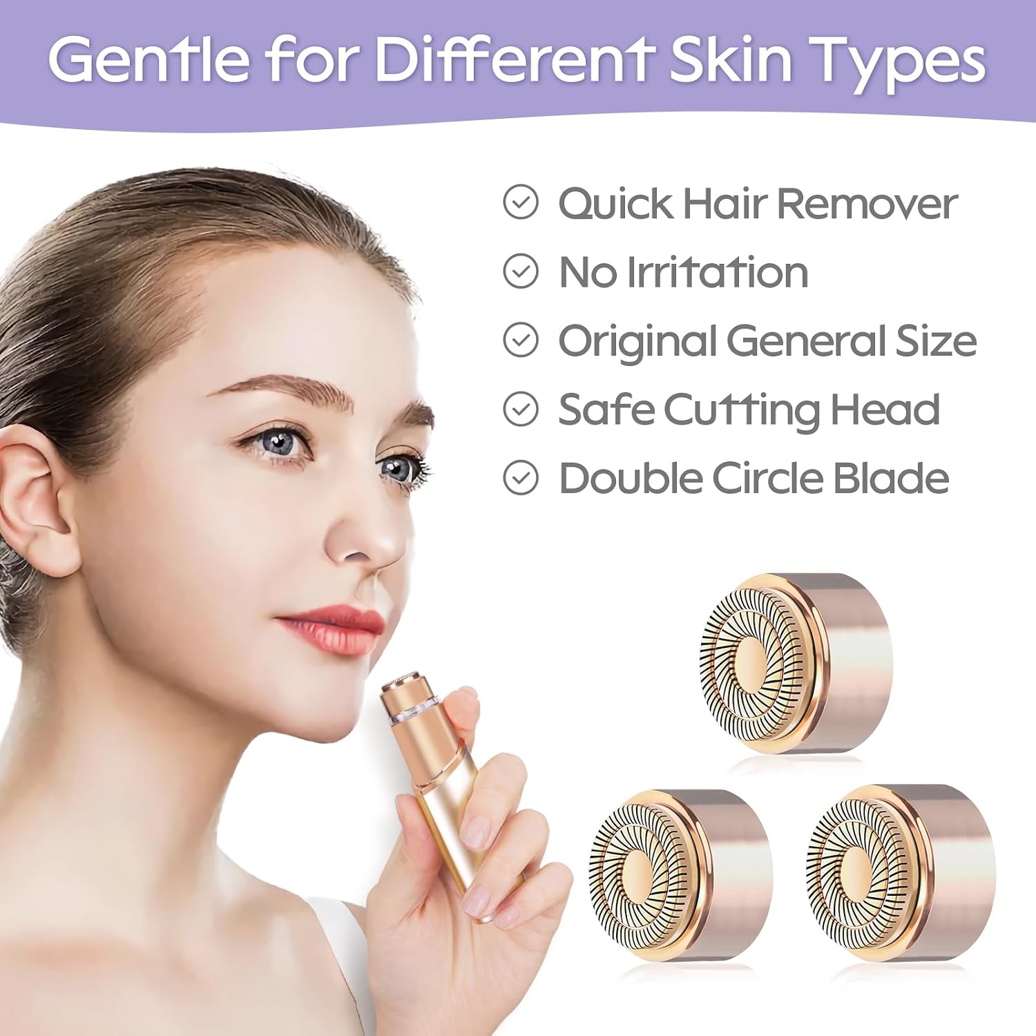 Generation 3 Facial Hair Remover Replacement Heads for Finishing Touch Flawless,Double Precision Blades Replacement Heads Compatible with Finishing Touch Flawless Gen 3,Pack of 3.