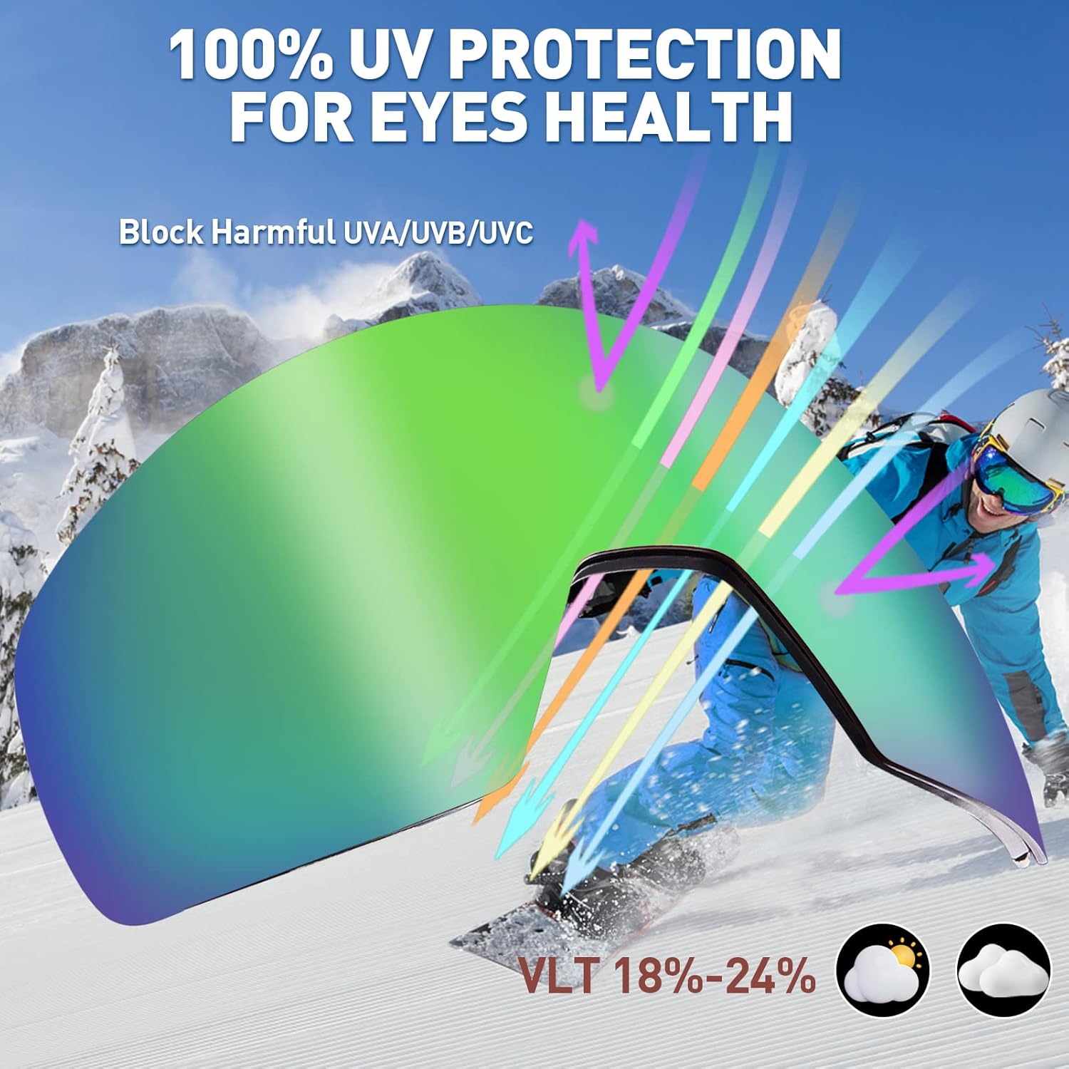 AVAWAY Ski Goggles Women Men Adult Snowboard Skiing Goggle Anti Fog Safety Glasses OTG Winter Snow Sports Accessory Gear