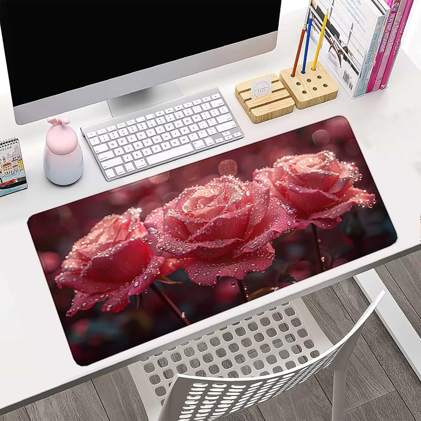 Podkładka pod mysz XXL 1500 x 800 mm, wodoodporna różowa podkładka pod mysz z różową pianką wzór akcesoria do gier 3MM szyte krawędzie antypoślizgowa gumowa podstawa powierzchnia do biura/domu, gracz
