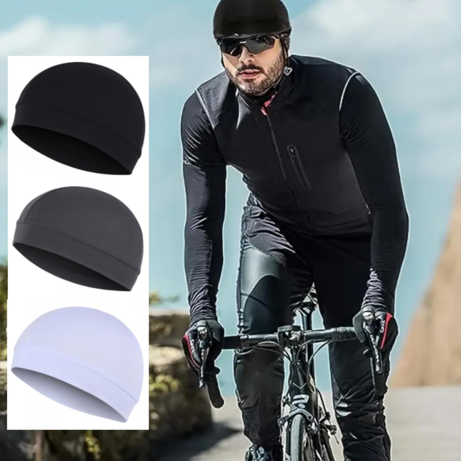 Skull Cap for Men & Women Beanie Hats Stretchy Helmet Liner Headwear Cycling Running Hat for Men Women