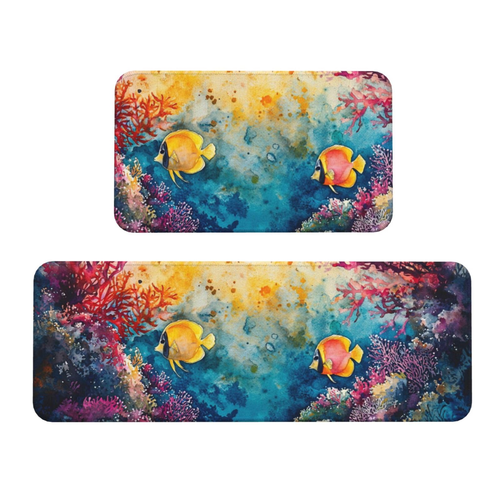 Tapetes de cocina de diseño océano, alfombras acolchadas y lavables para decoración