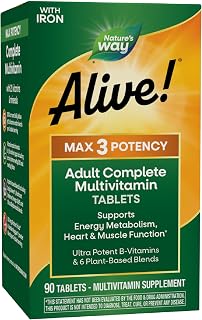 Nature's Way Alive! Max3 Potency Daily Multivitamin, Methylated B12 and Folate, Ultra Potency B-vitamins to Support Energy Metabolism*, 90 Tablets