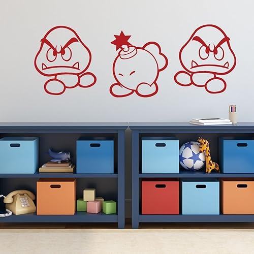 Super Mario Wall Decor - Goomba And Bob-omb - Vinyl Wall Decal for Boys Room, Playroom, Video Game Fan Birthdays and Events