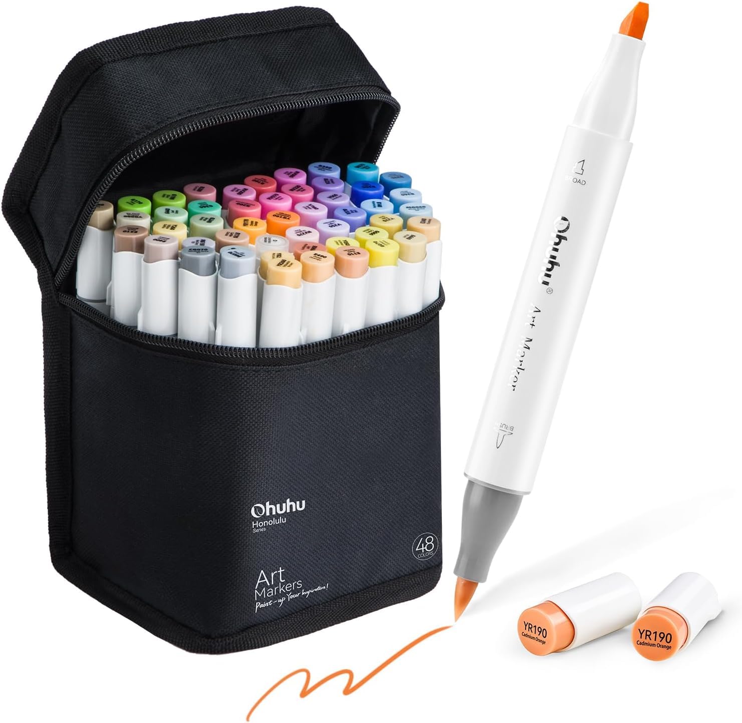 Ohuhu 48 rotuladores artísticos de colores con doble punta Rotuladores para niños, artistas, estudiantes de dibujo, ideales para dibujar, colorear, caligrafía, subrayar o hacer ilustraciones