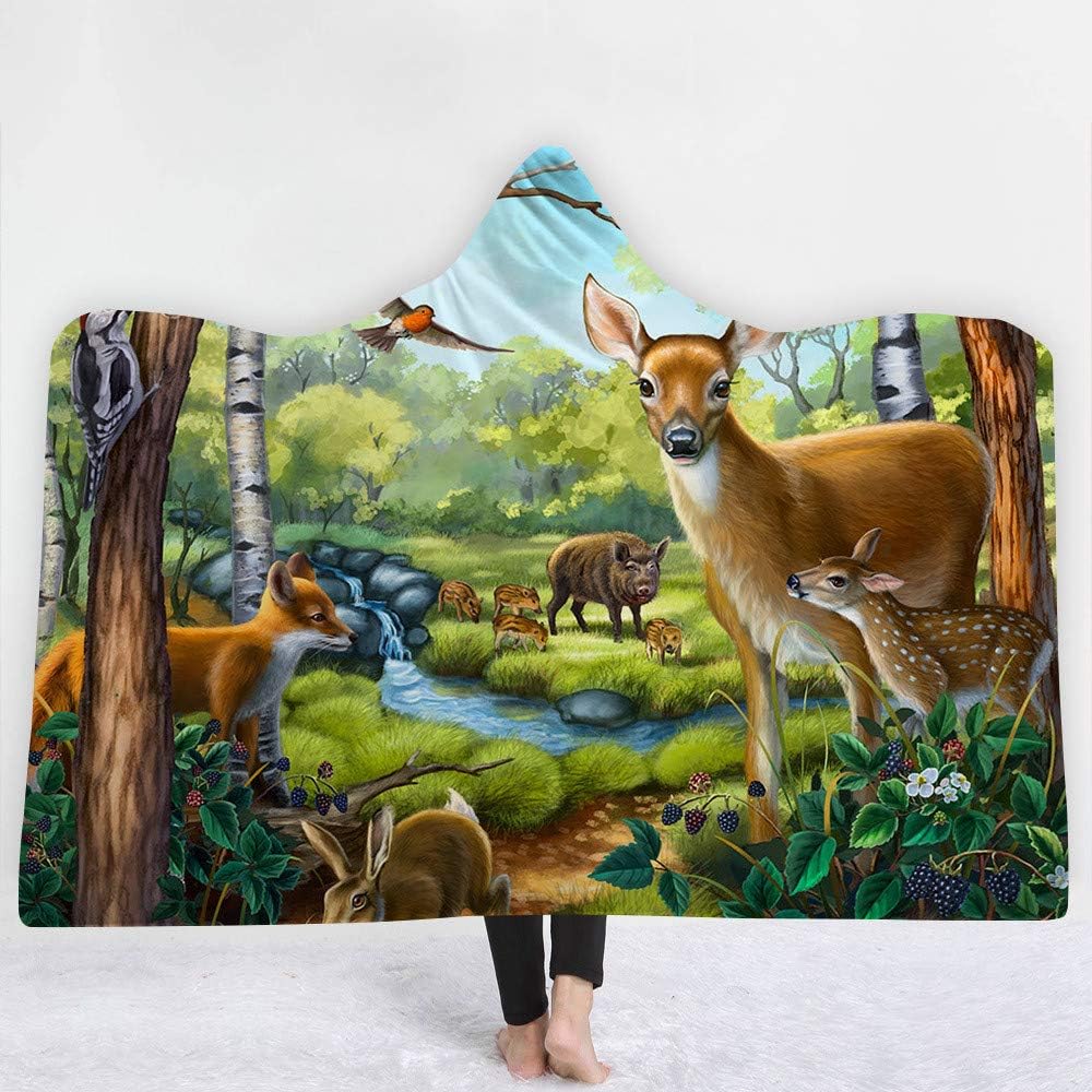 AdoraBlanket HandPainted Animal sika Deer Hooded Blanket