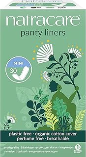 Natracare Natural Organic Mini Panty Liners, Made with Certified Organic Cotton, Ecologically Certified Cellulose Pulp and Plant Starch (1 Pack, 30 Liners Total)
