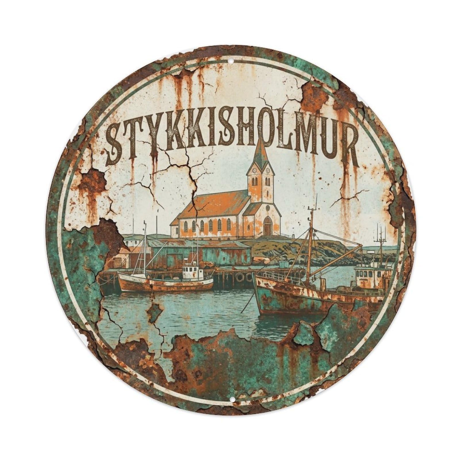 Vintage Iceland Travel Stykkisholmur Metal Tin Sign
