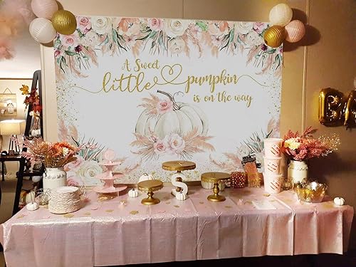 Miniatura 2 de Mocsicka Telón de fondo de calabaza para baby shower, otoño, bohemio, hierba de pampa, calabaza, otoño, baby shower, decoración de fiesta, fondo de