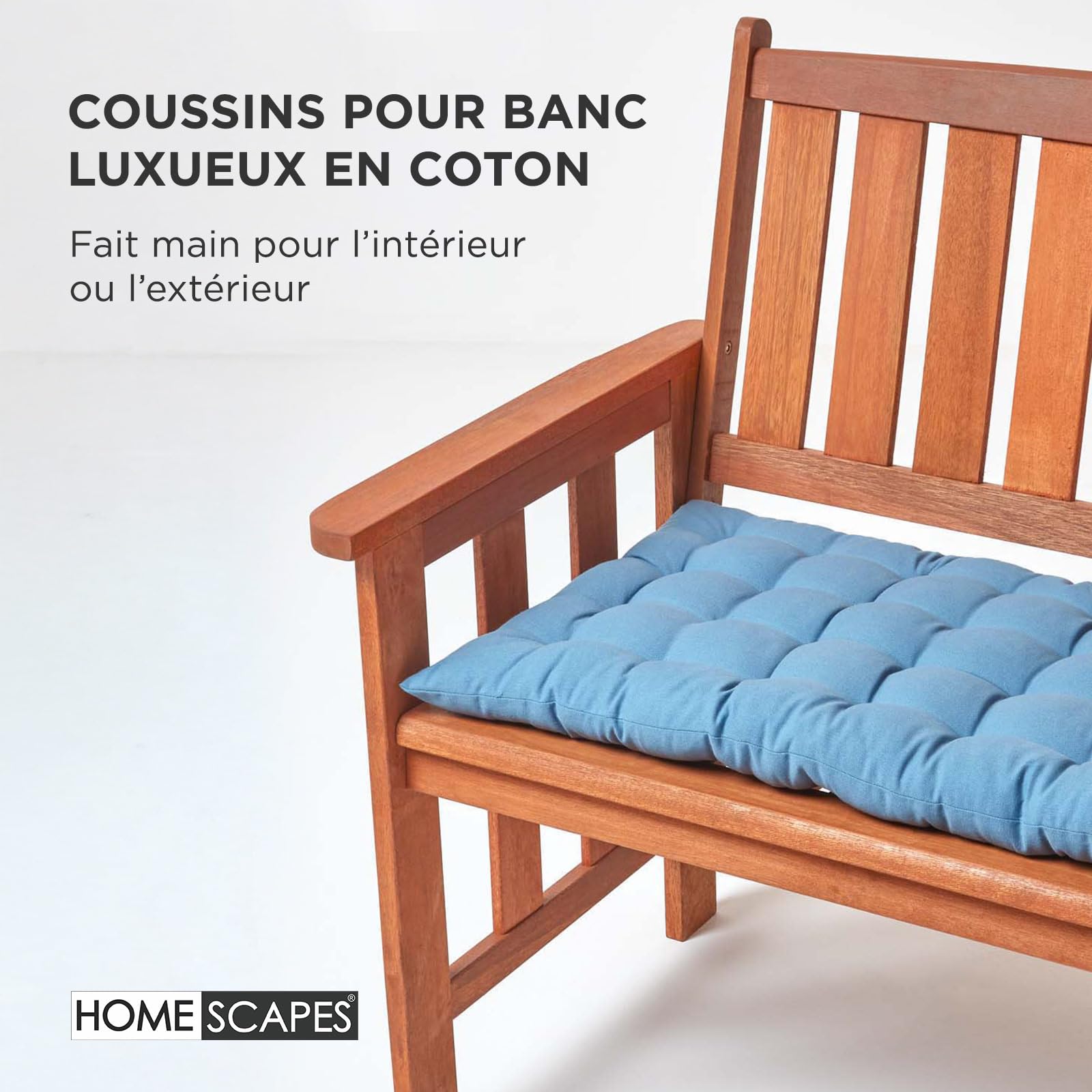 HOMESCAPES Coussin pour Banc de Jardin, Matelas de Sol, Coussin pour Banquette extérieure 3 Places, Coton - 143 x 48 x 5 cm - Bleu foncé