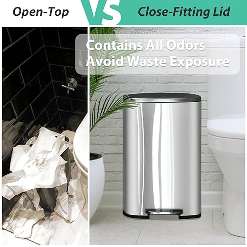 Miniatura 7 de Bote de basura de cocina de 13 galones con tapa, pedal de pie, cubo de basura interior, cubo de basura de acero inoxidable a prueba de huellas