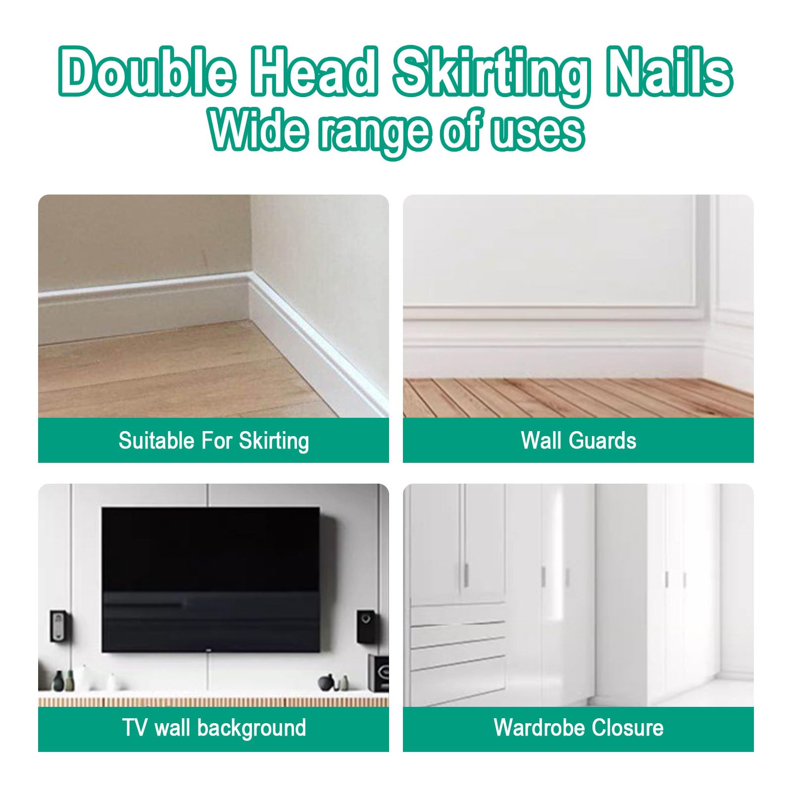 250 Pcs Double-Head Skirting Thread Seamless Nail, Double-Headed Nails, Invisible Screws & Specific Sleeve Tool, for Seamless Skirting Thread with Solid Wood Baseboard. 3