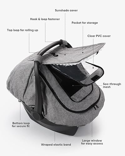 Miniatura 6 de Funda impermeable para asiento de coche para bebé, funda de lluvia para asiento de coche de 2 capas con ventana transparente y parasol y cubierta