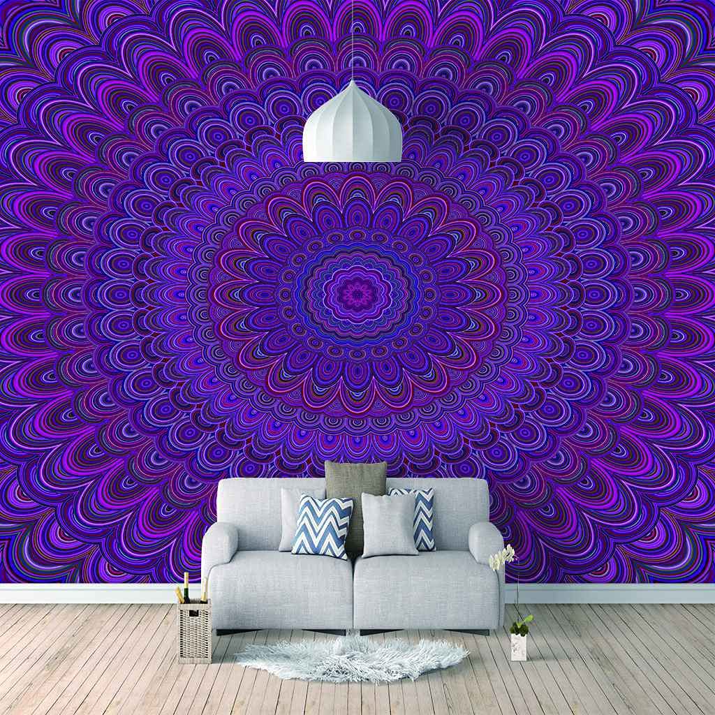 Papier Peint Panoramique 3D Violet Fleurs Abstraites 350x256 cm Poster Mural XXL Salon