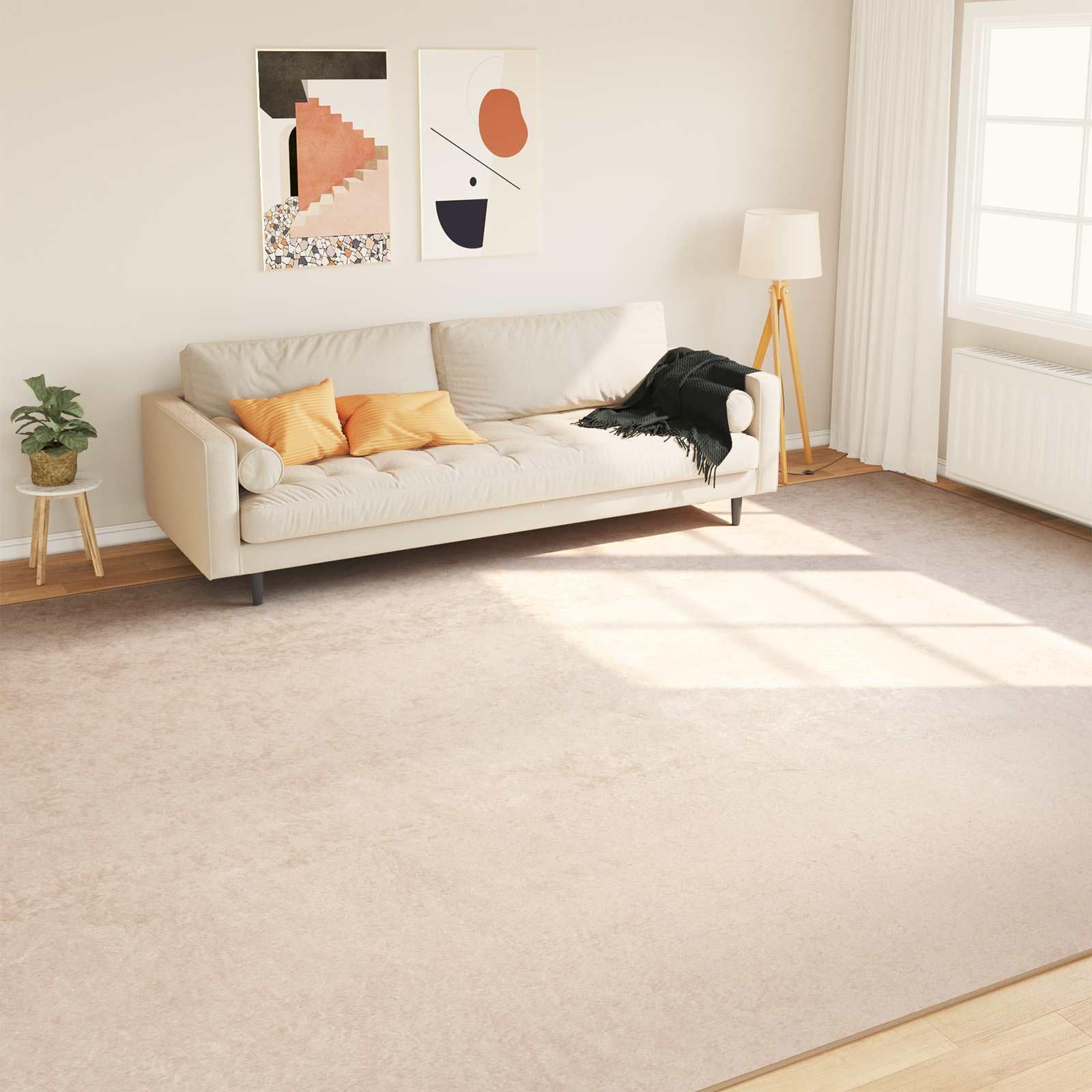 Teppichläufer MARSA Creme 300 x 400 cm Polyester und PVC, Anti-Rutsch Wohnzimmer Teppich für Schlafzimmer
